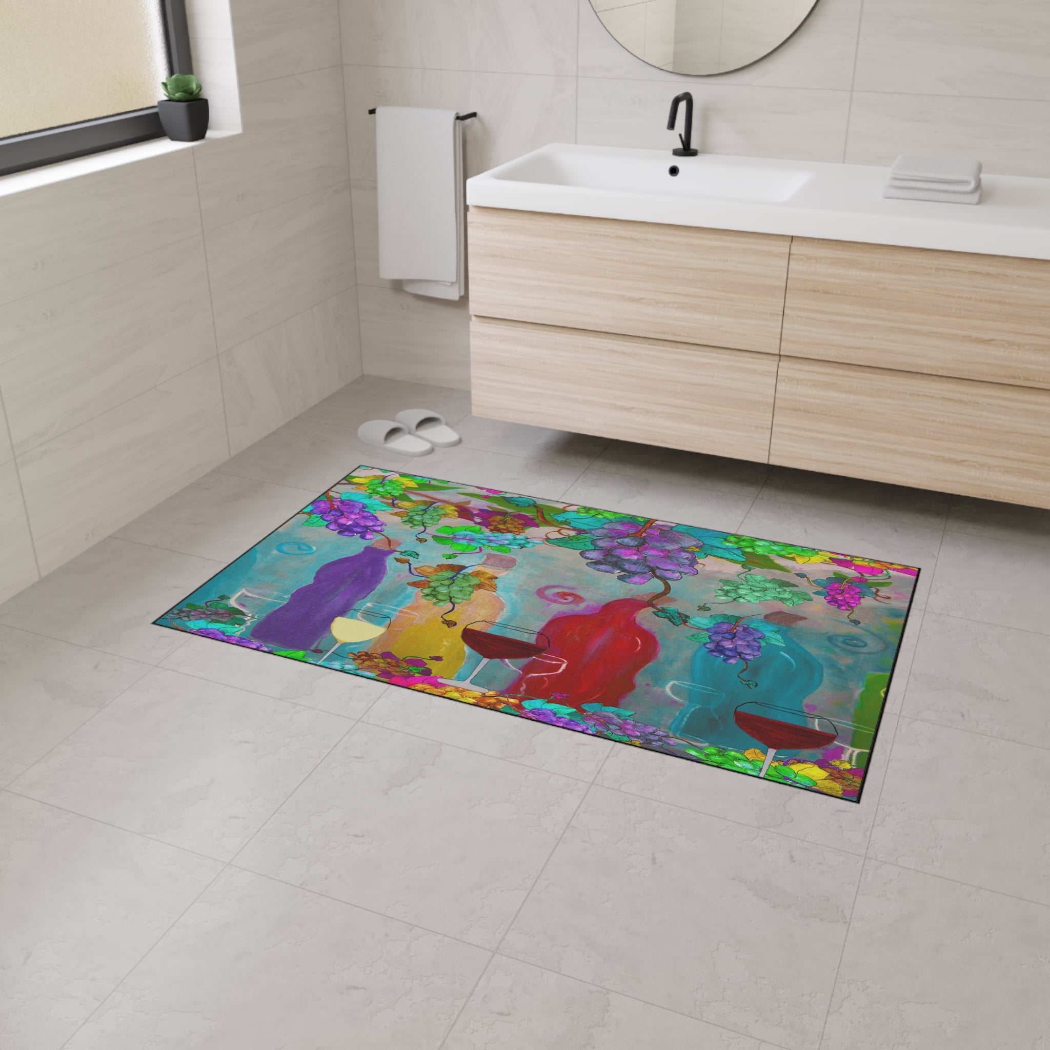 Wine & Grapes Heavy Duty Floor Mat — Colorful Vineyard Kitchen Rug
