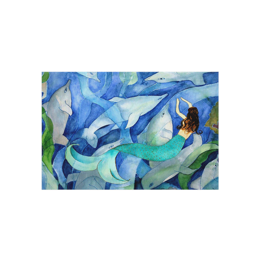 Mermaid & Dolphins Outdoor Rug — Nautical Coastal Patio Mat