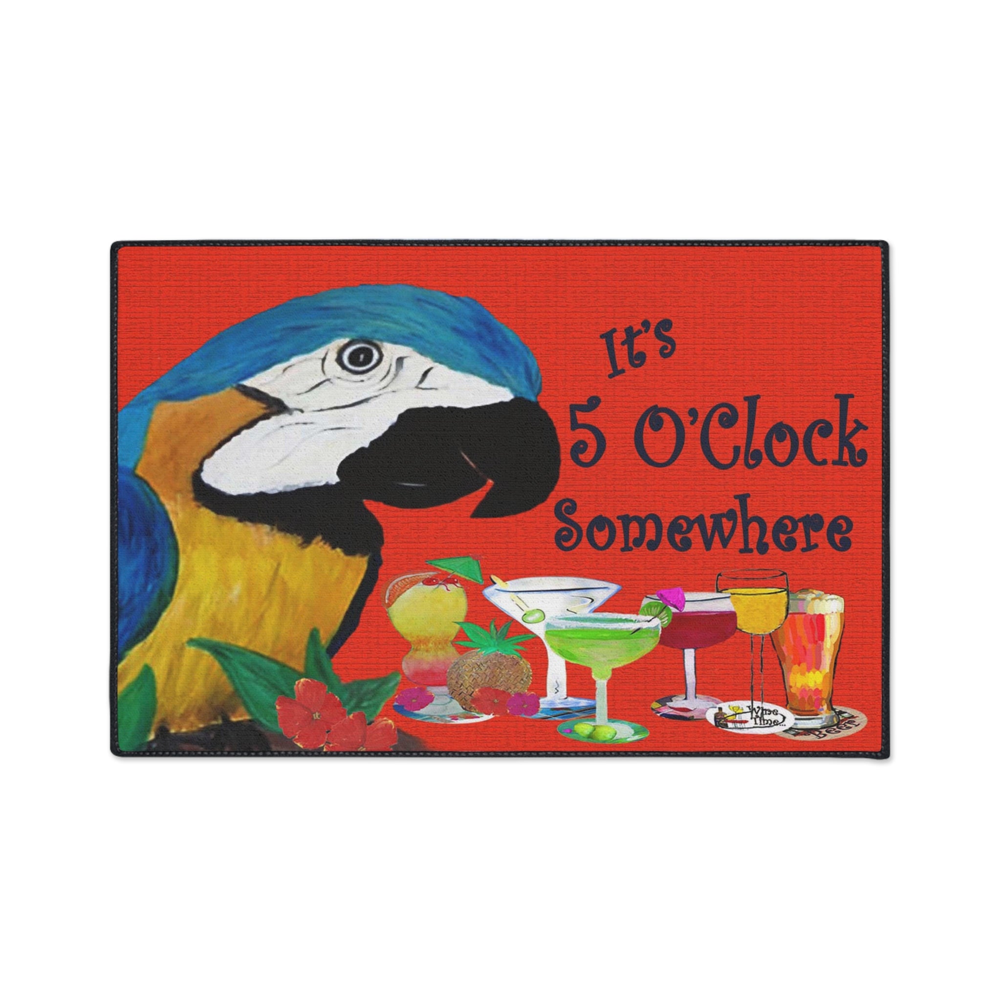 Doormat - "It's 5 O'Clock Somewhere" Parrot Cocktail Heavy Duty Floor Mat