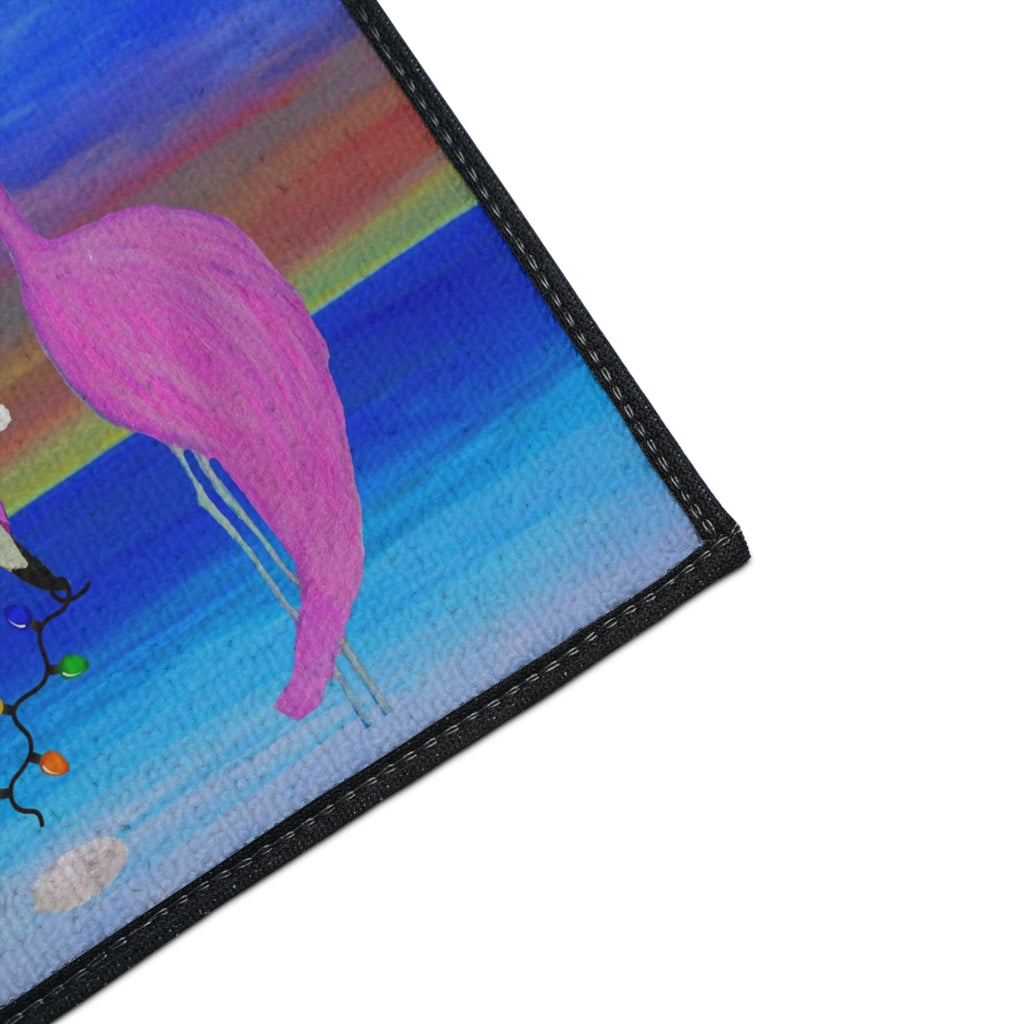 Christmas Beach Floor Mat – 'Merry Christmas' Palm Tree with Pelican & Flamingo Holiday Doormat
