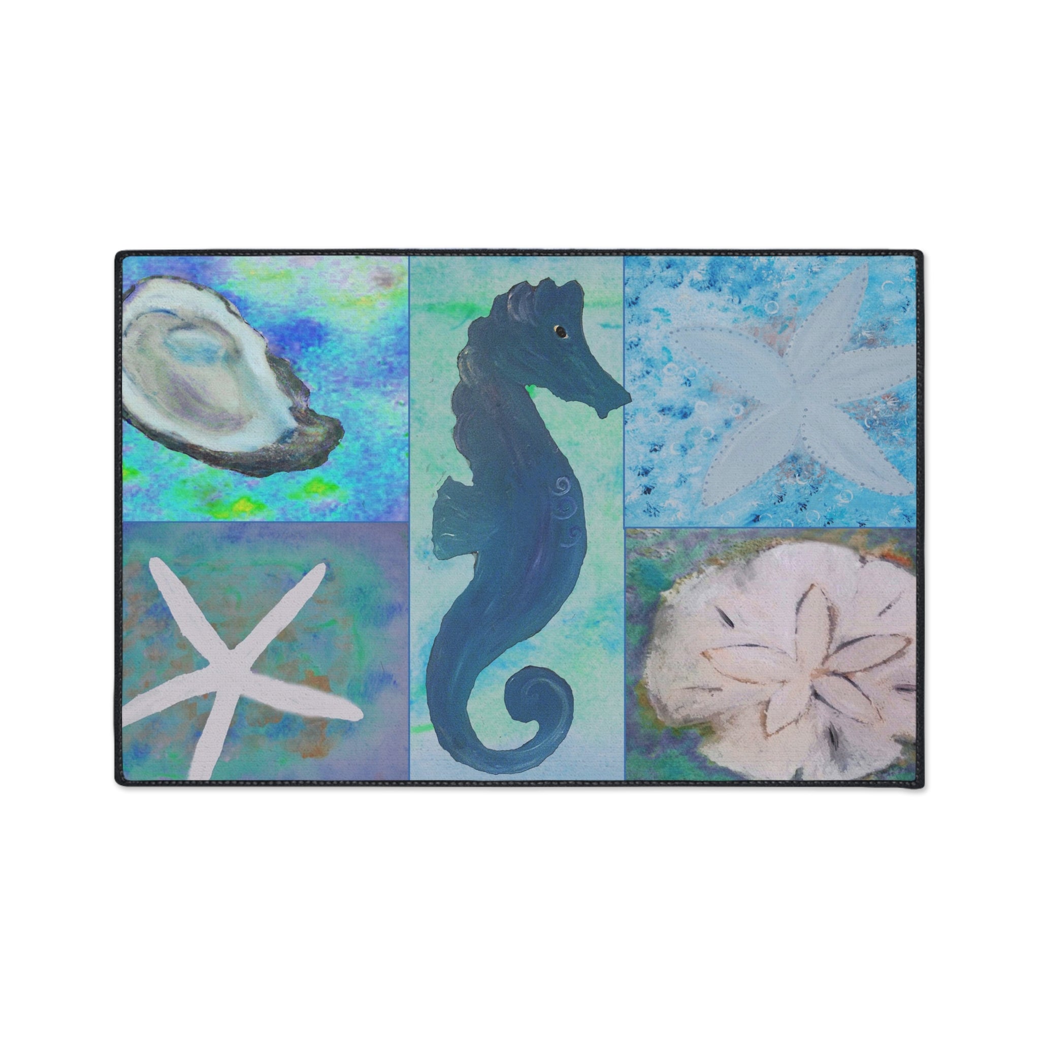 Coastal Sea Life Floor Mat — Seahorse, Starfish & Sand Dollar Rug