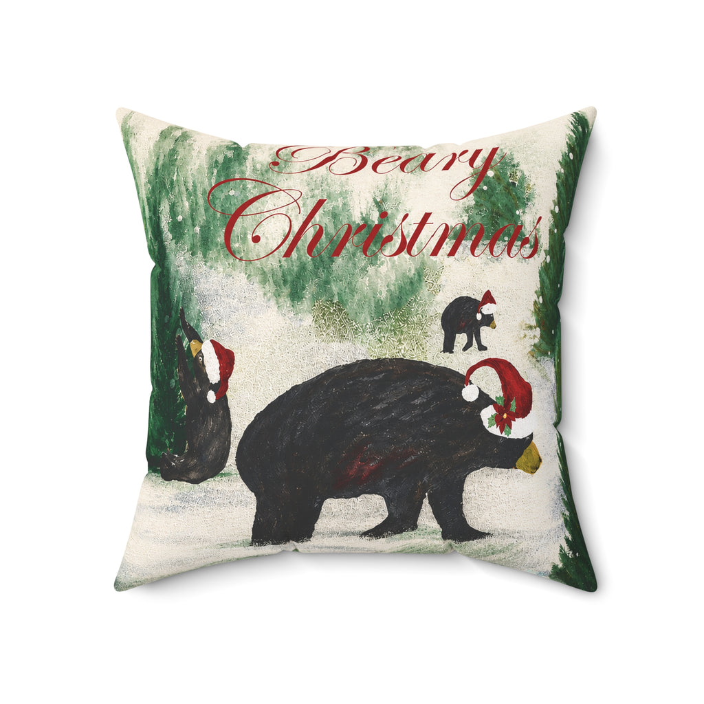 Beary Christmas Decorative Pillow — Holiday Black Bear Throw Pillow