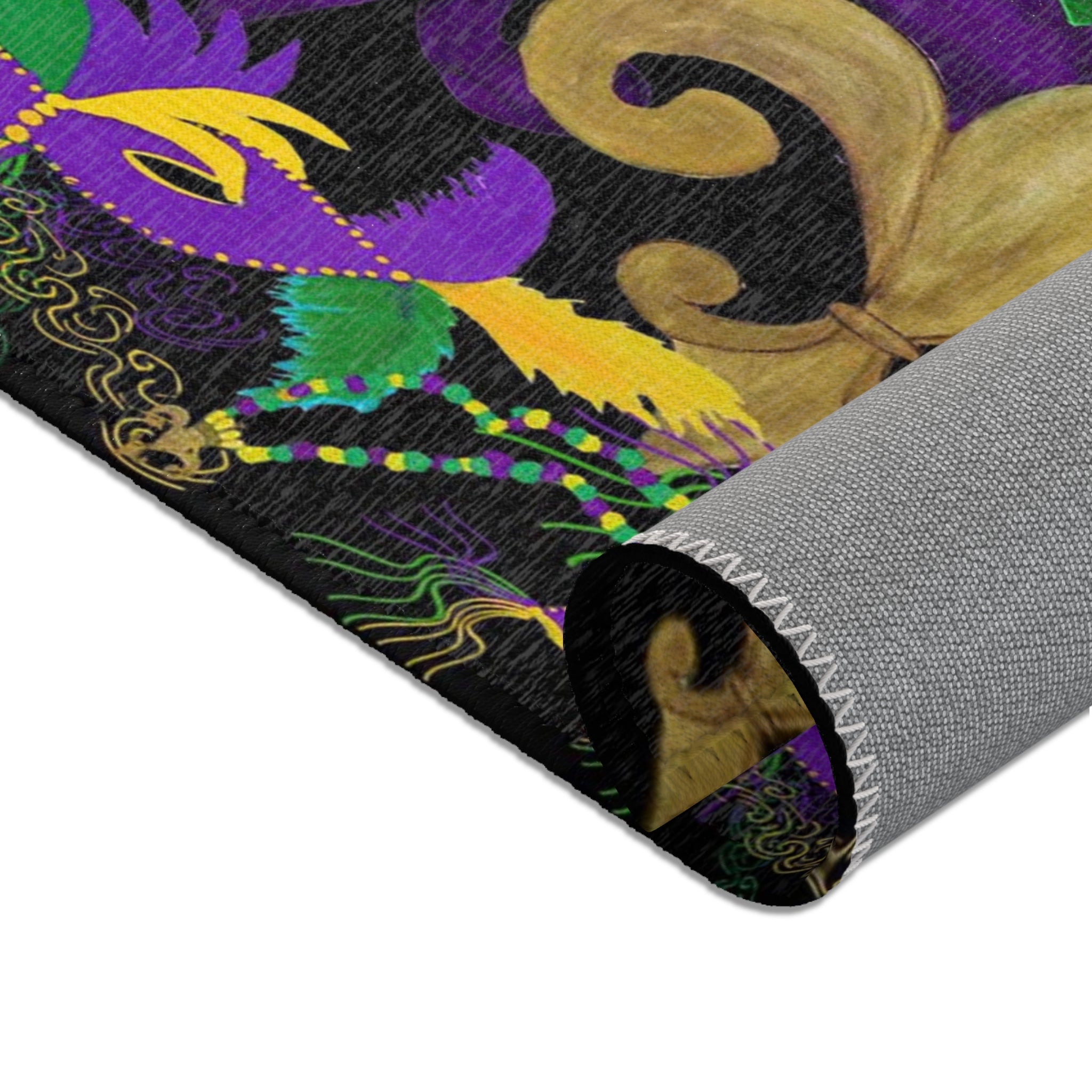 Mardi Gras Fleur-de-Lis Area Rug — Purple, Green & Gold Carnival Design