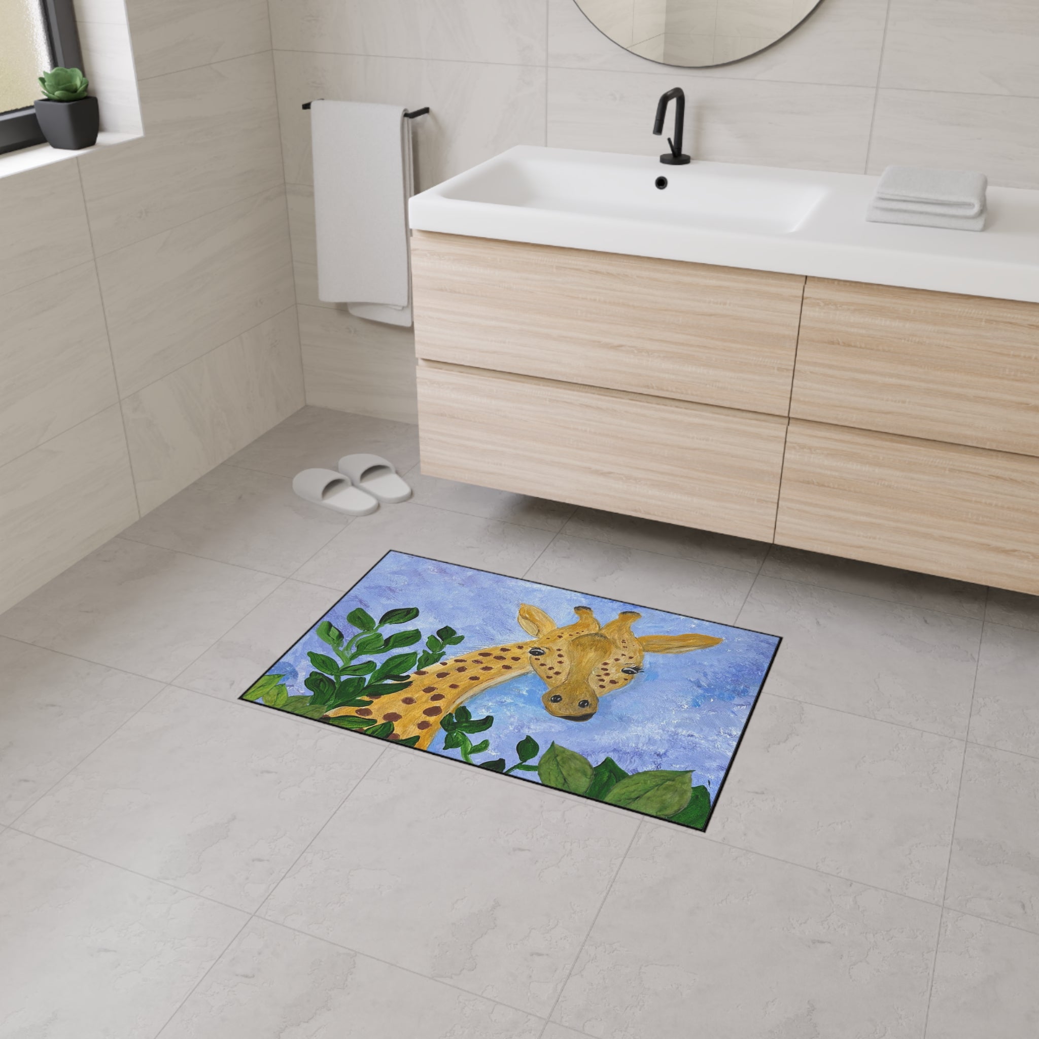 Giraffe Garden Heavy-Duty Floor Mat — Playful Safari Doormat for Kids’ Rooms & Entryways