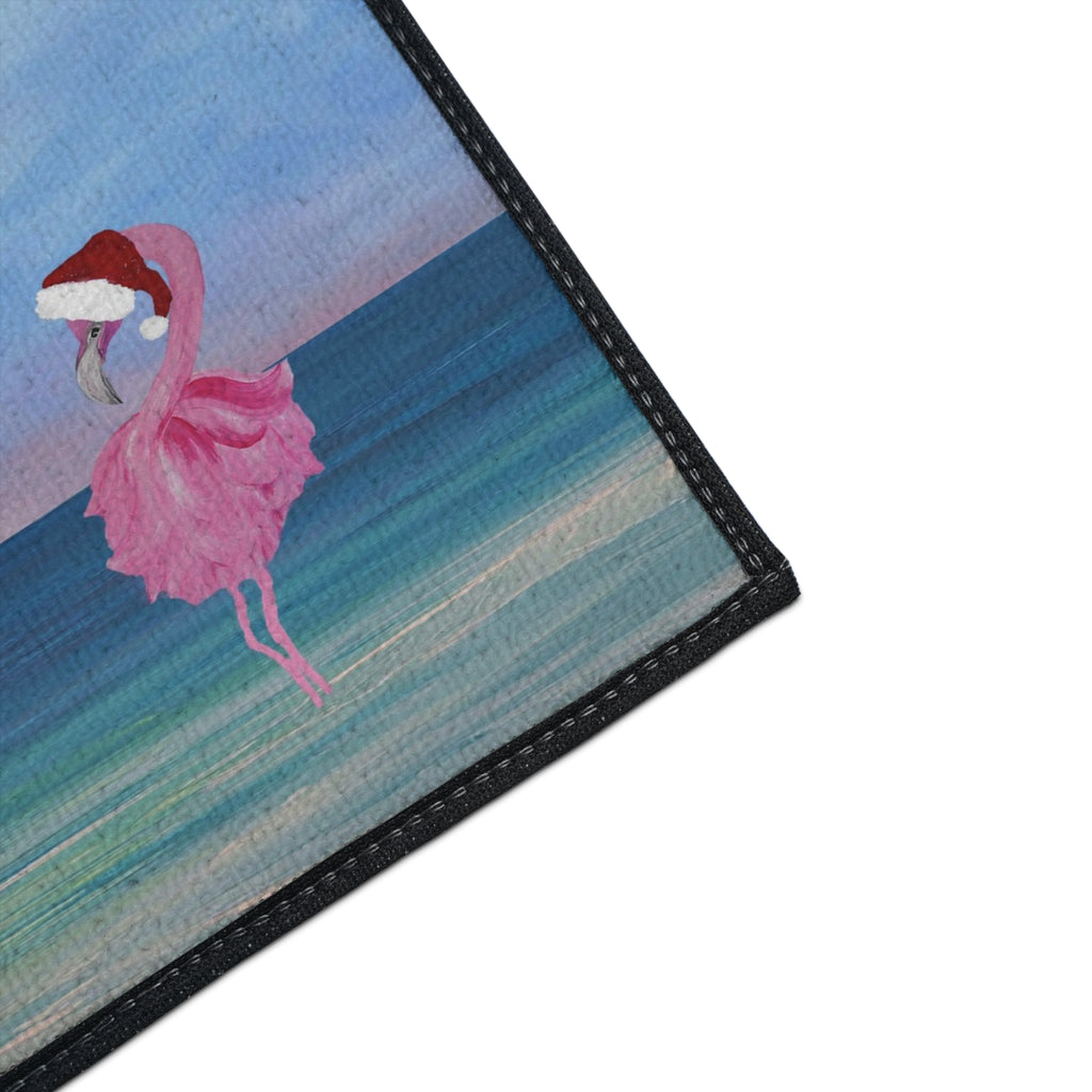 Christmas Beach Floor Mat — "Merry Christmas" Palm & Flamingo Holiday Doormat