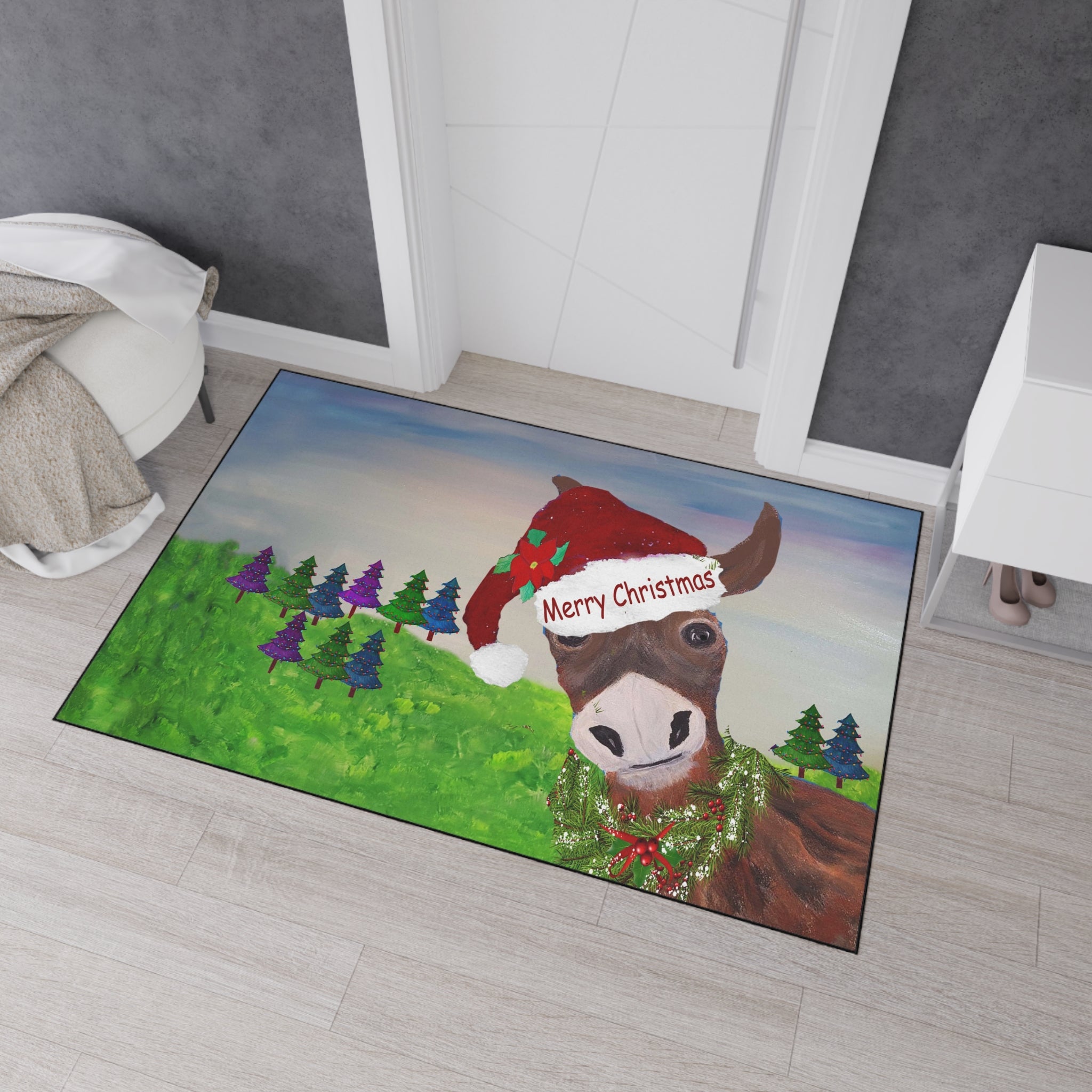 Christmas Donkey Floor Mat — Merry Christmas Holiday Welcome Rug