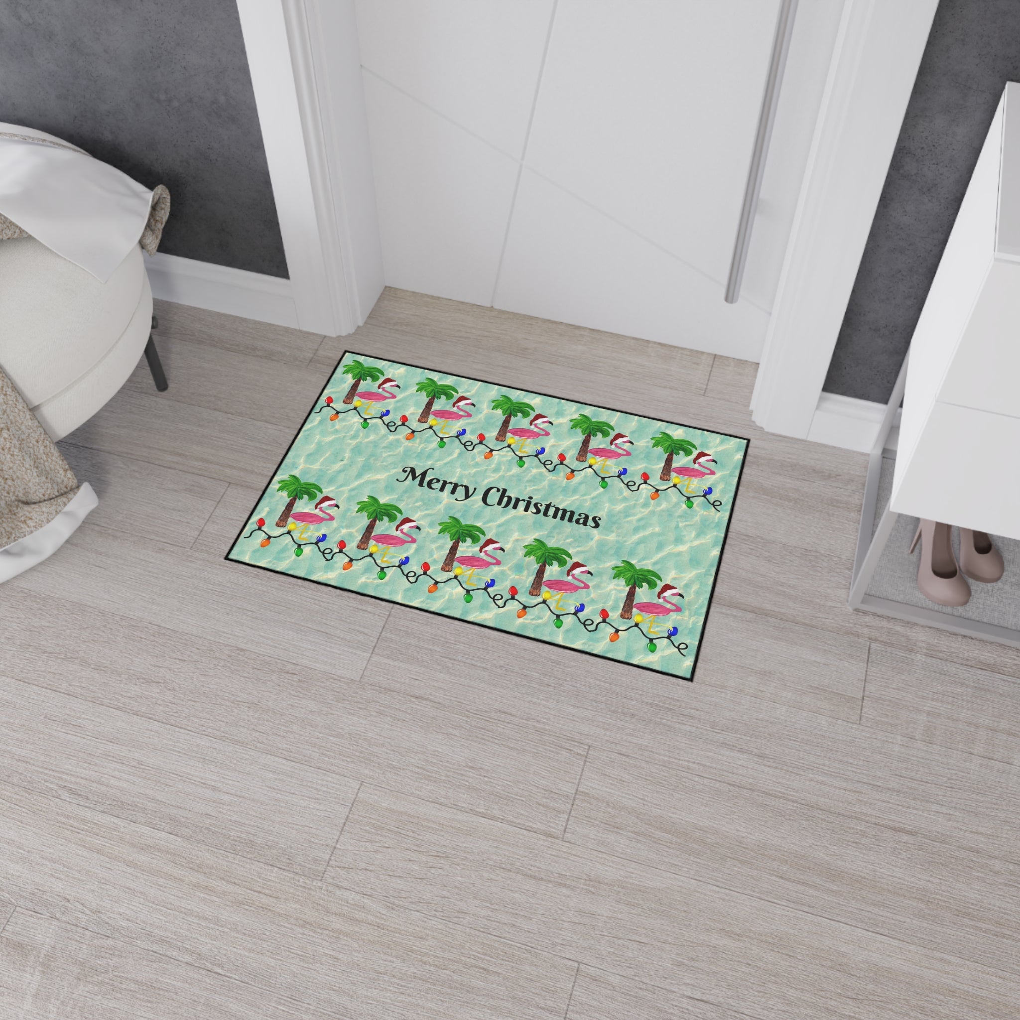 Tropical Flamingo Christmas Floor Mat — Merry Christmas Poolside Doormat