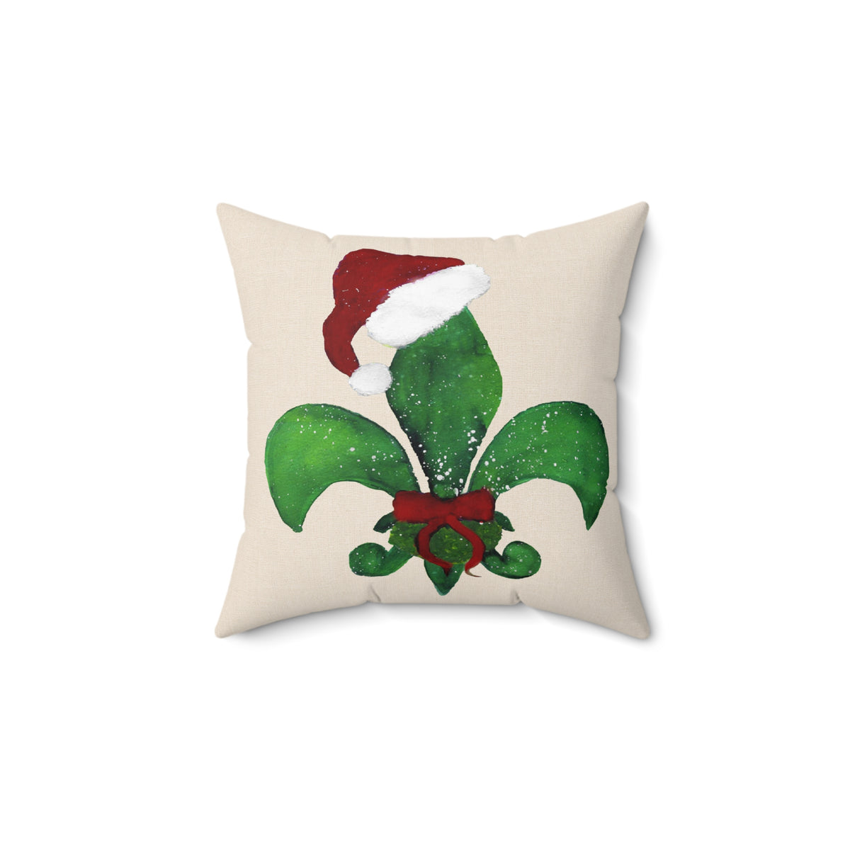 Christmas Fleur‑de‑Lis Decorative Pillow — Santa Hat Holiday Accent