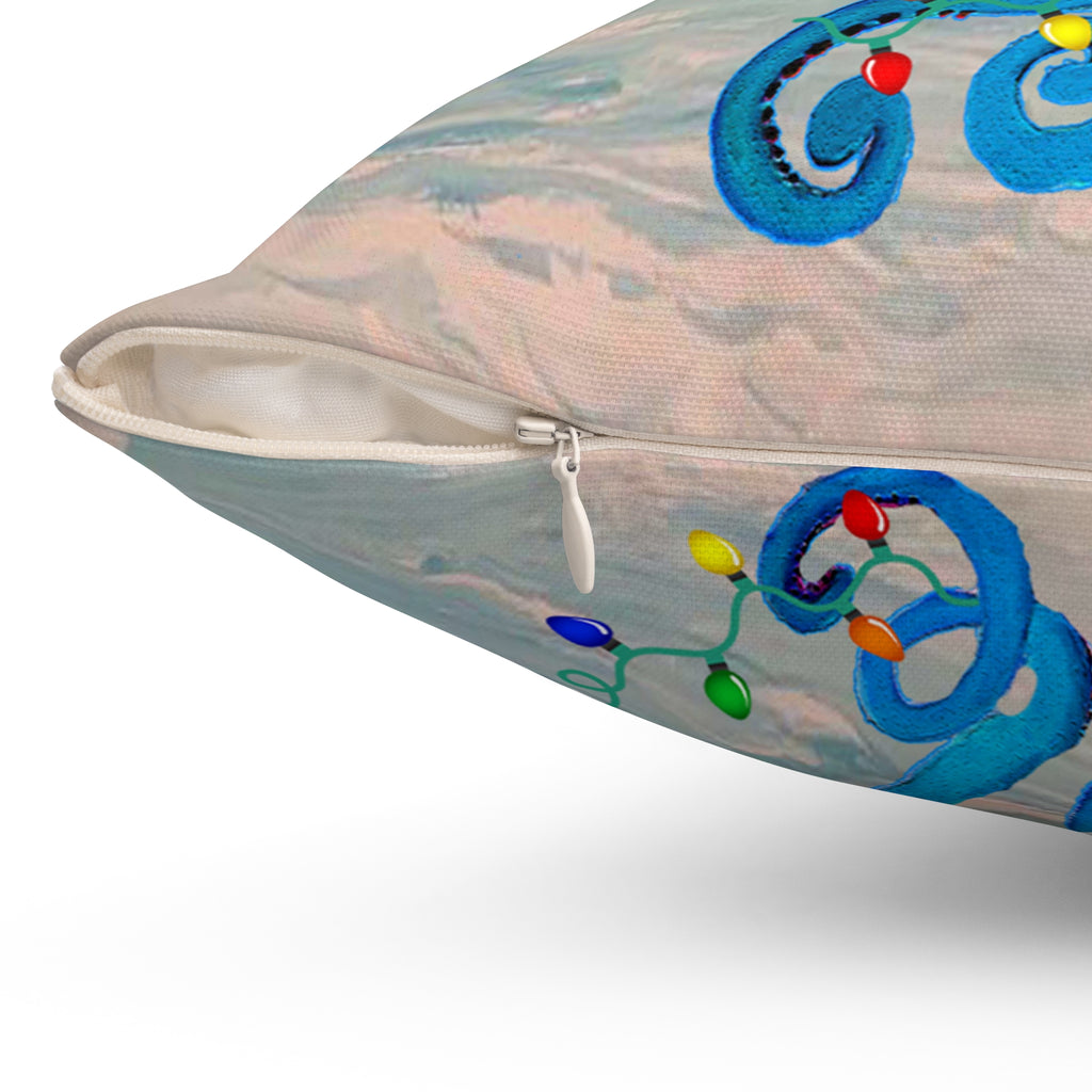 Merry Christmas Octopus Pillow — Festive Santa Hat Sea Creature Throw Pillow