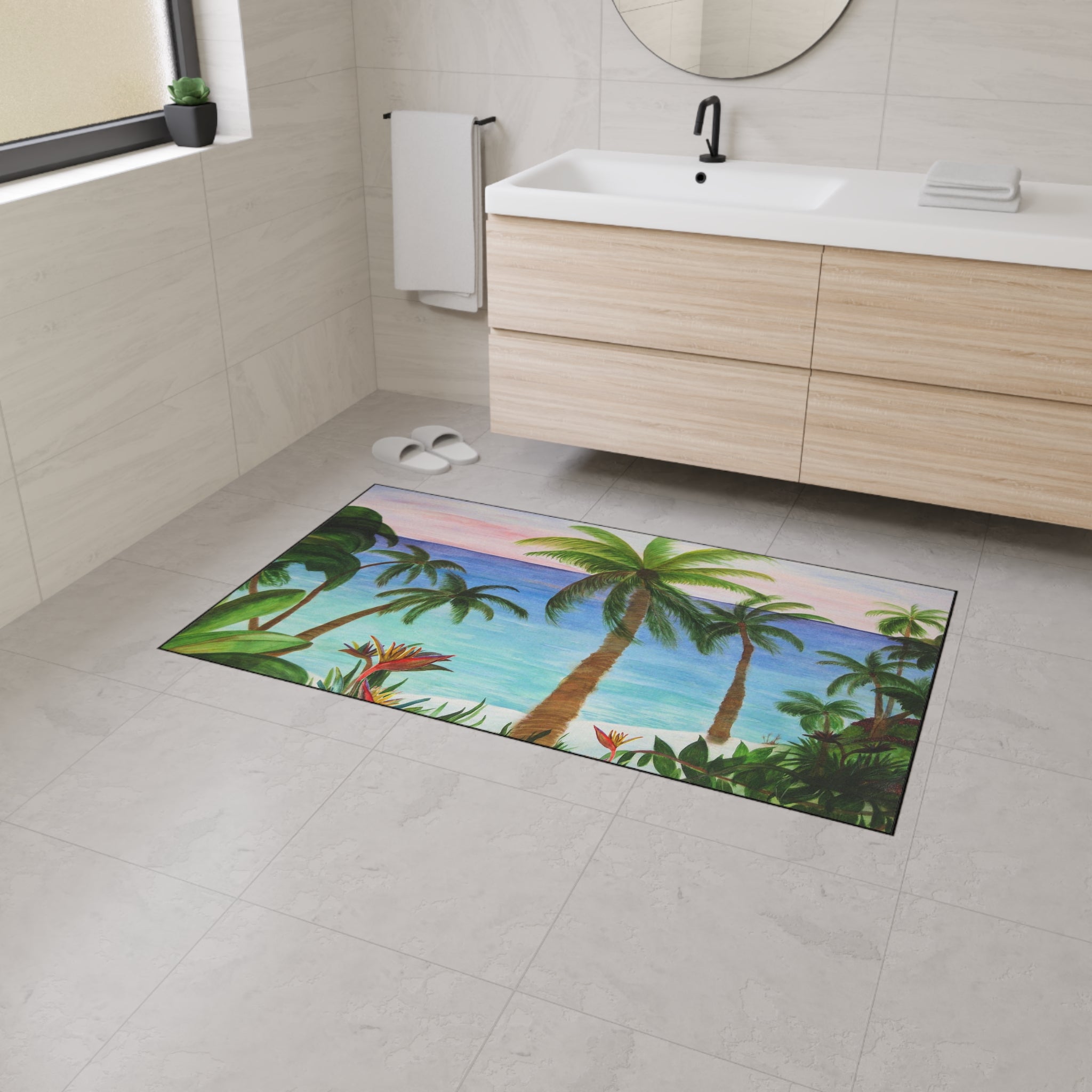 Tropical Palm Beach Floor Mat — Heavy Duty Non-Slip Entrance Rug