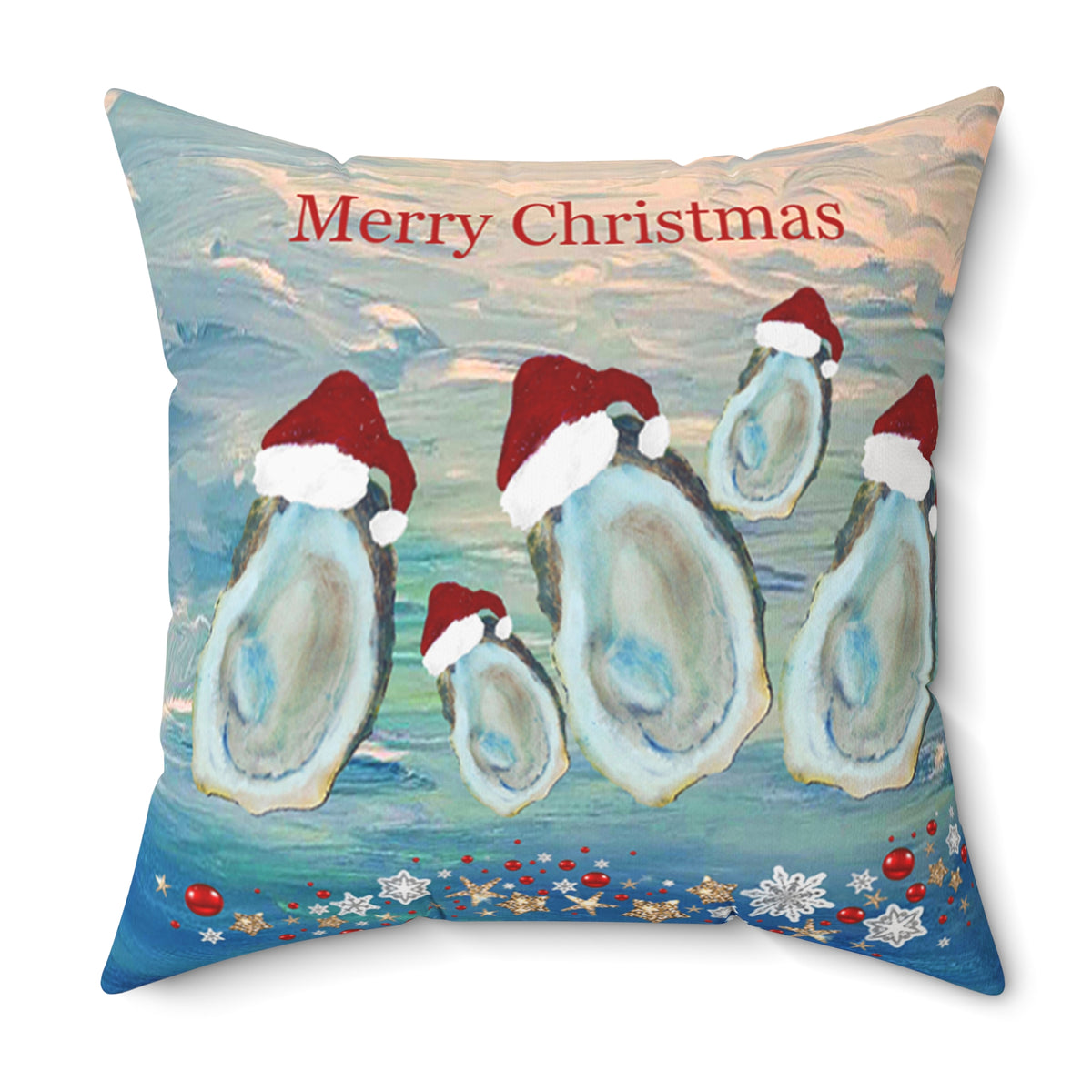 Merry Christmas Oyster Family Holiday Pillow