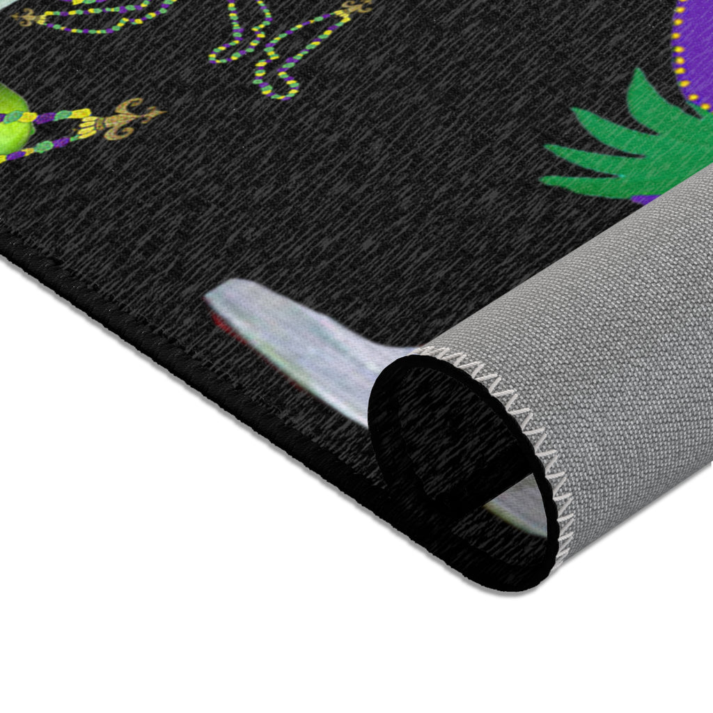 Mardi Gras Cocktail Area Rug — "Happy Mardi Gras" Festive Party Mat