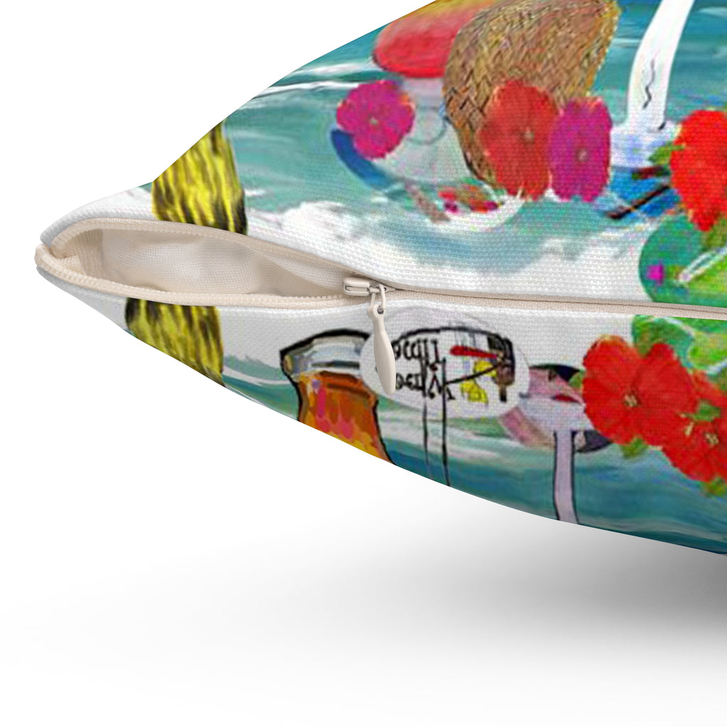 Beach Cocktail Pillow — "At 4 we Pour" Tropical Drink Decorative Throw Pillow