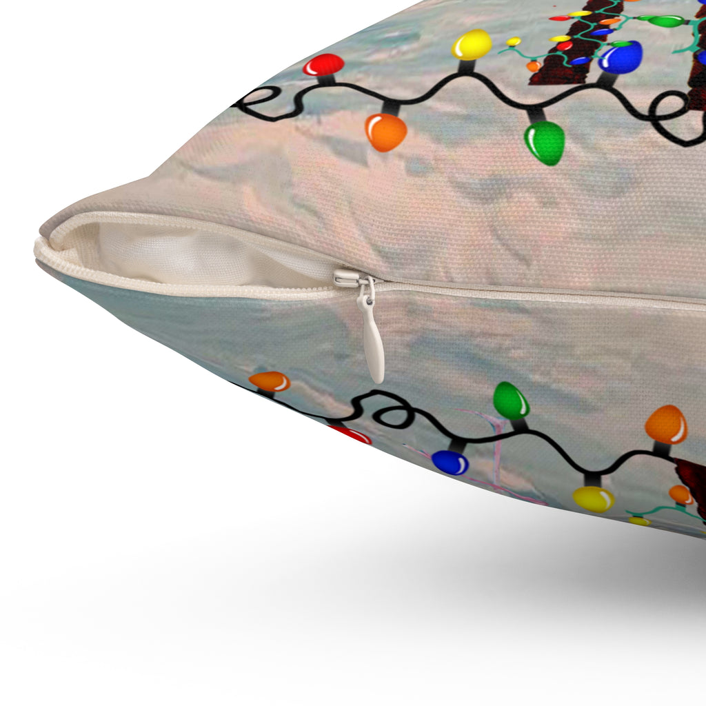 Tropical Christmas Palm Pillow — Flamingo with Holiday Lights