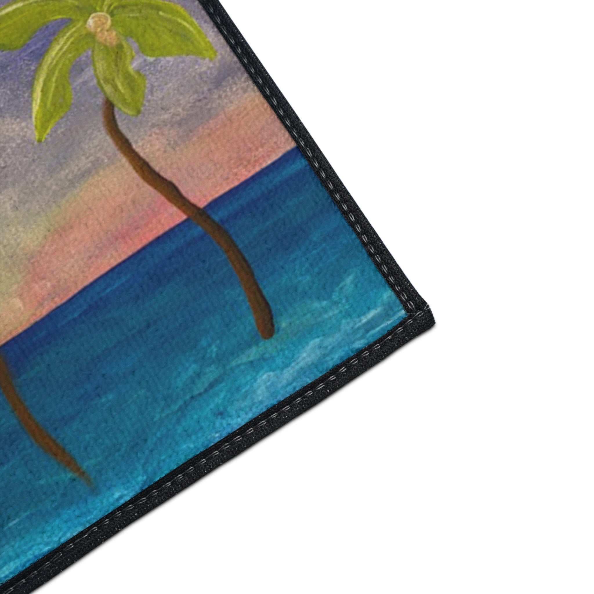 Tropical Sunset Colorful Palm Trees Floor Mat