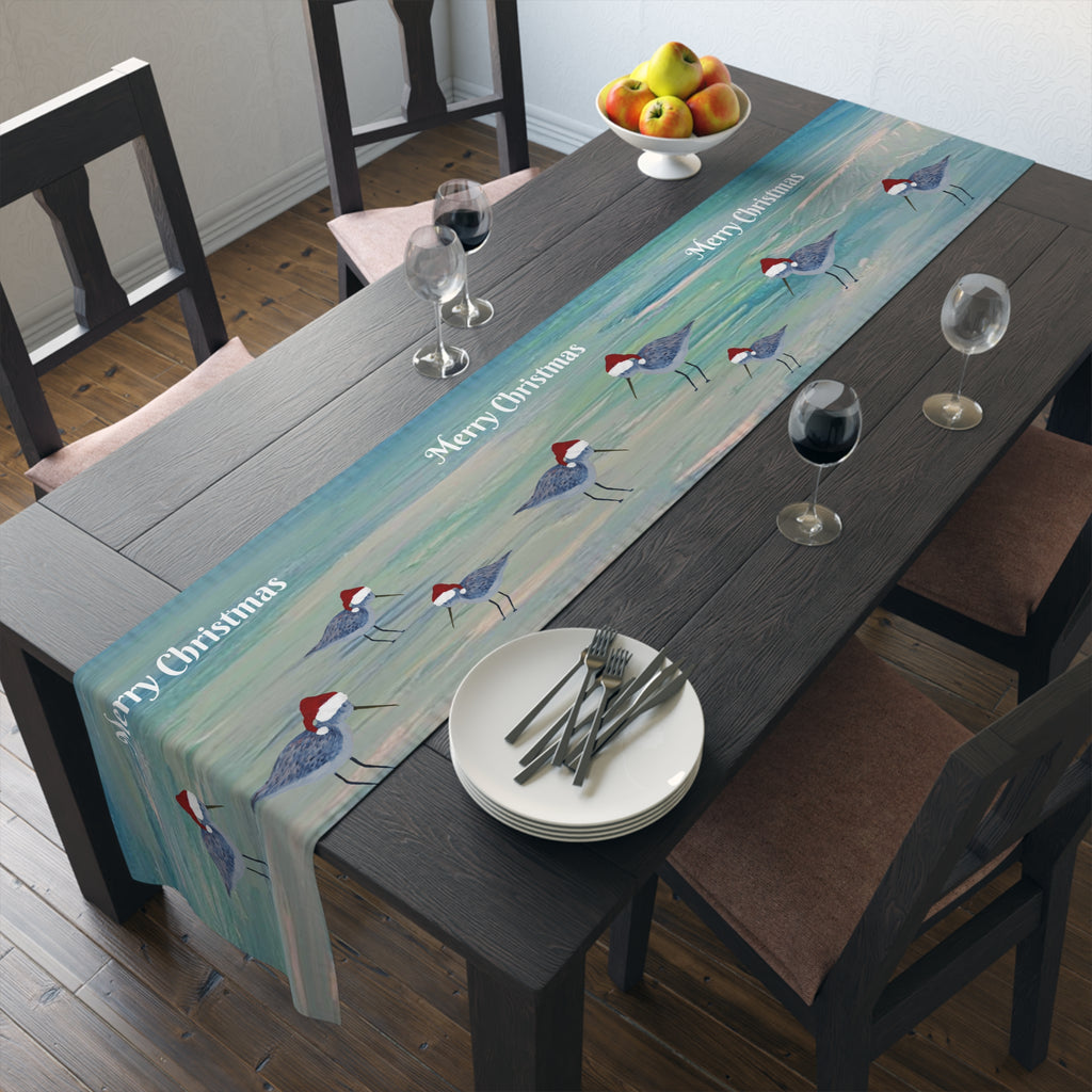 Christmas Shorebirds Table Runner – 'Merry Christmas' Coastal Holiday Decor