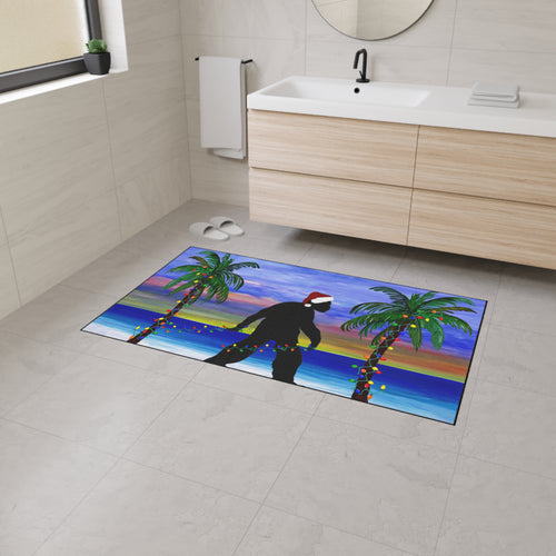 Christmas Beach Sasquatch Doormat — Holiday Palm Tree Welcome Mat