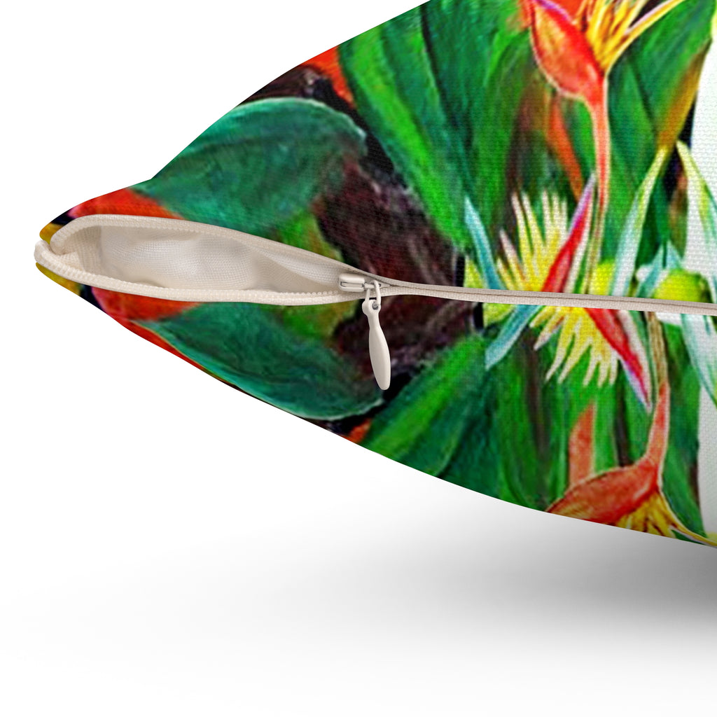 Square Pillow — Tropical Parrot 'It's 5 O'Clock Somewhere' Cocktail Design