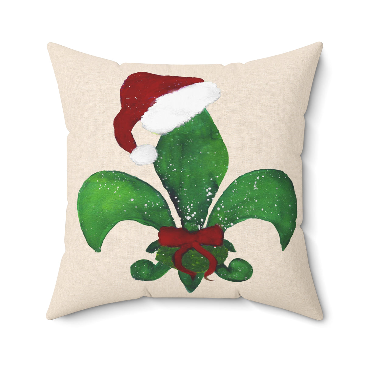 Christmas Fleur‑de‑Lis Decorative Pillow — Santa Hat Holiday Accent