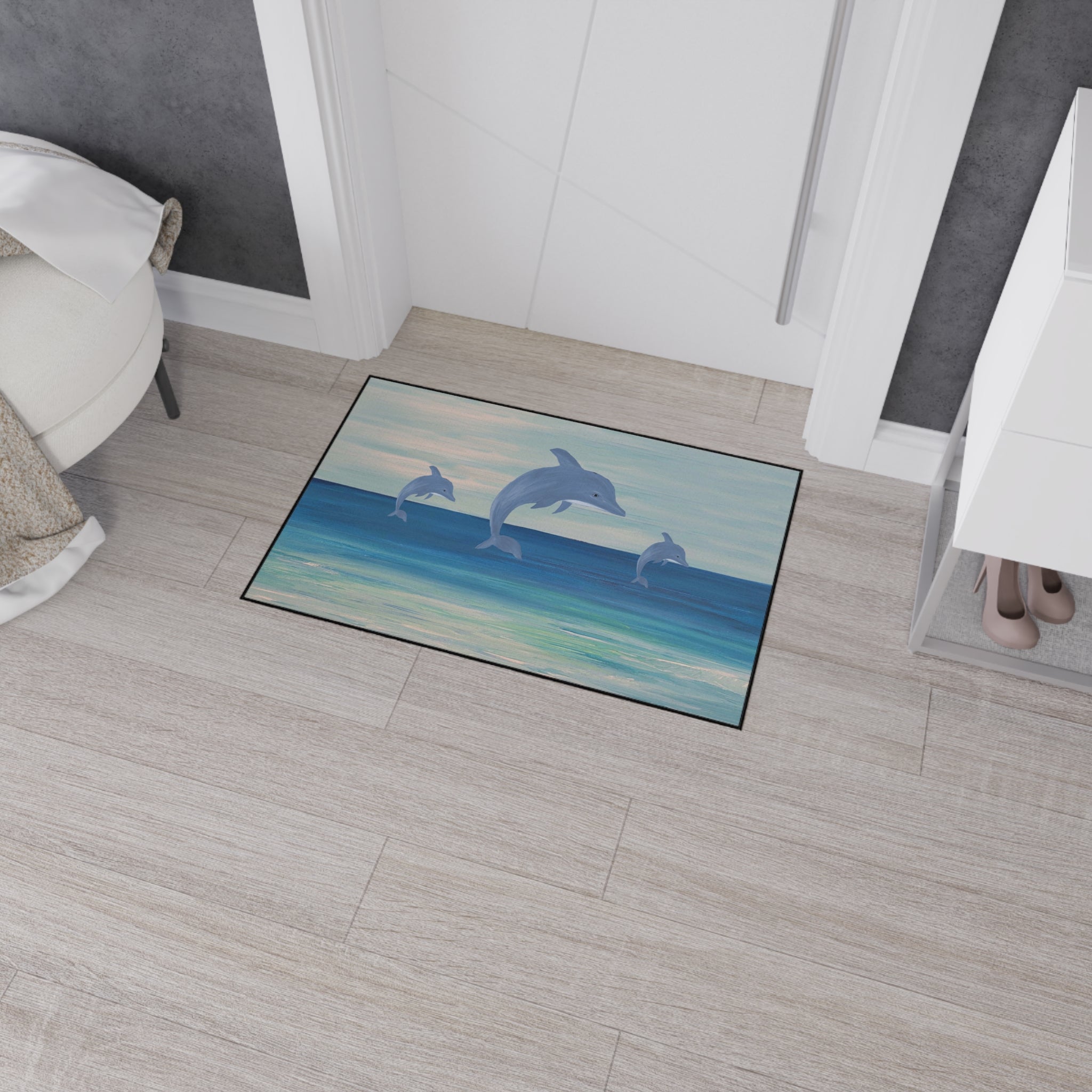 Dolphin Ocean Jump Heavy-Duty Floor Mat Coastal Beach house doormat