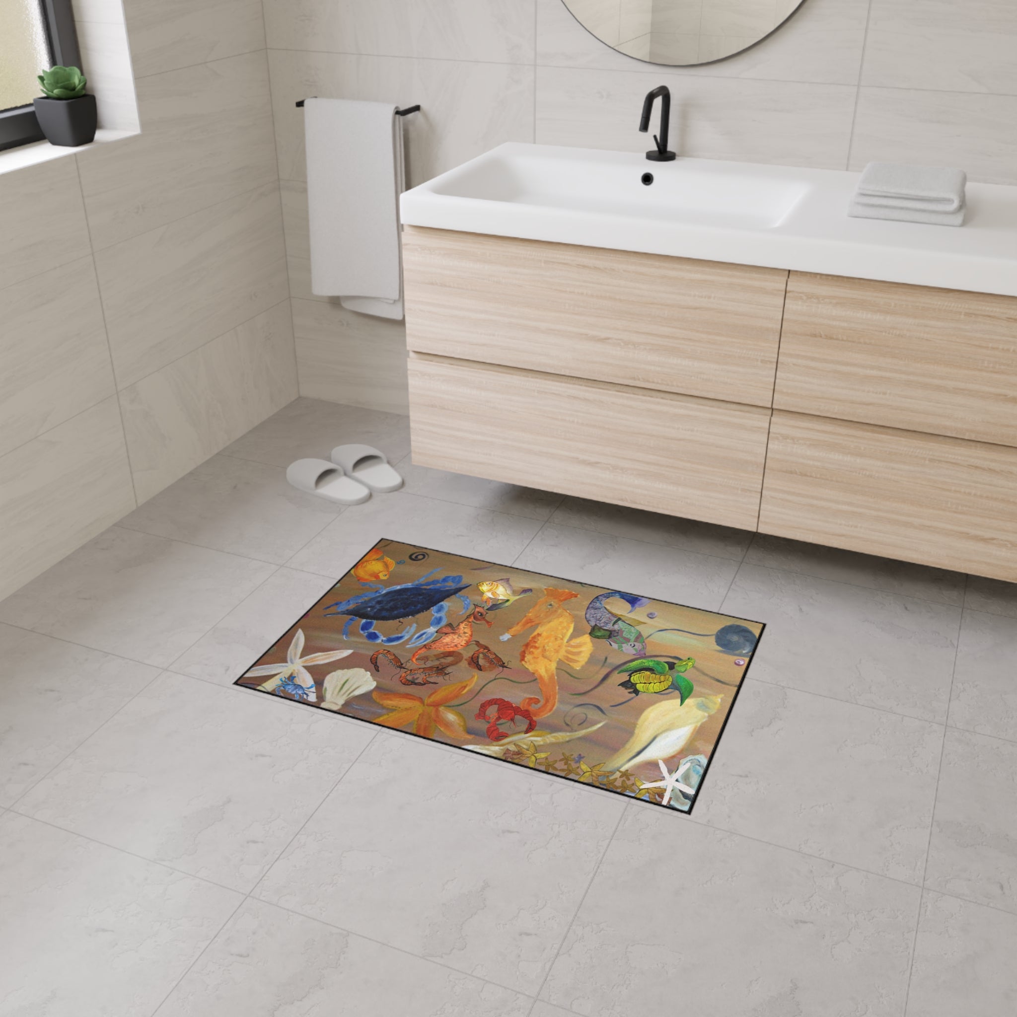 Underwater Garden Heavy-Duty Floor Mat — Colorful Seahorse & Sea Life Welcome Mat