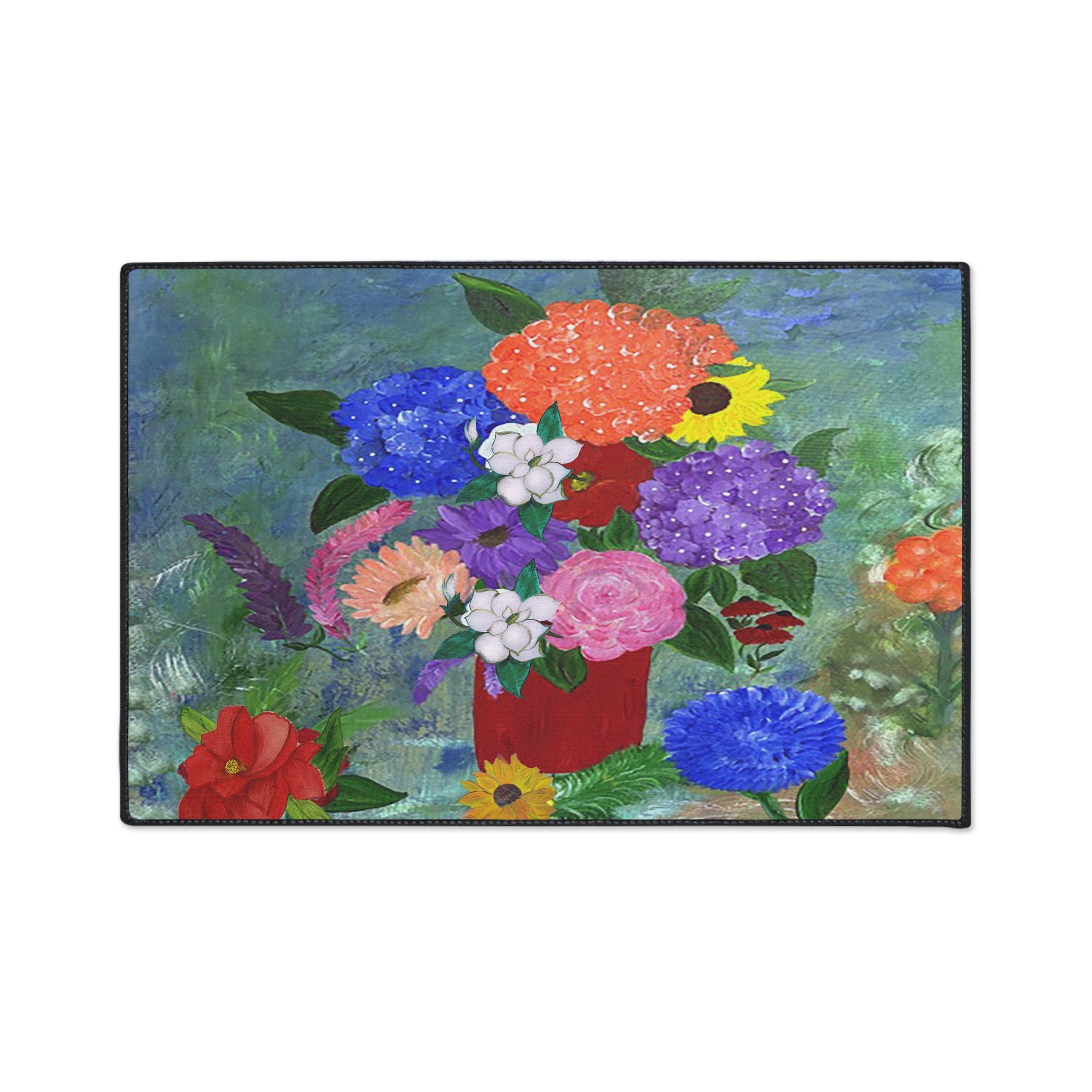 Floral Bouquet Heavy-Duty Floor Mat — Colorful Painted Flowers Entrance Rug