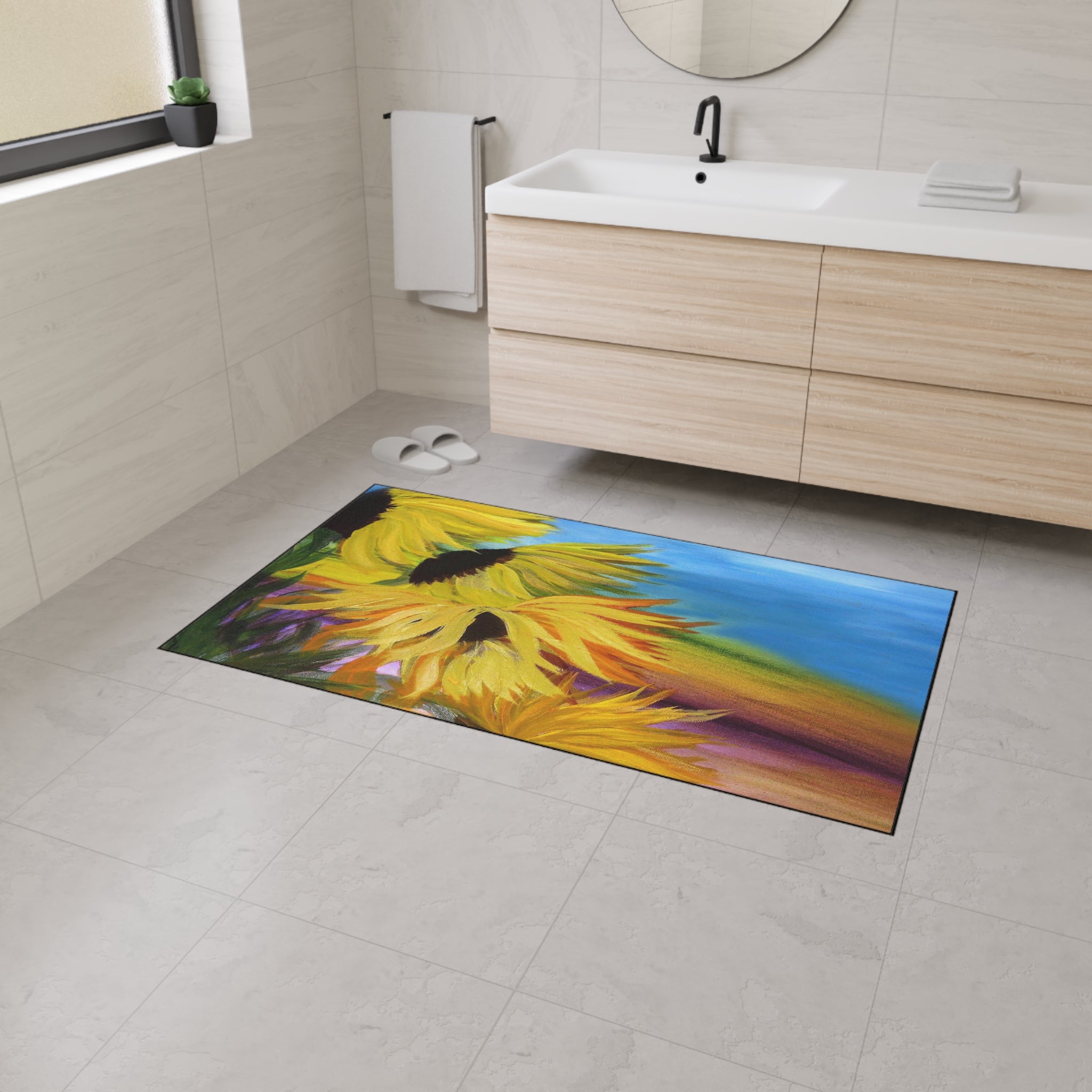 Sunflower Field Heavy-Duty Floor Mat — Vibrant Outdoor/Indoor Welcome Rug