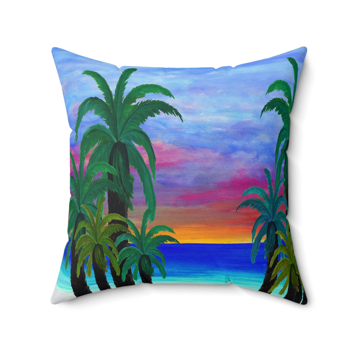 Tropical Sunset Palm Pillow — Beach Sunset Decorative Throw Pillow