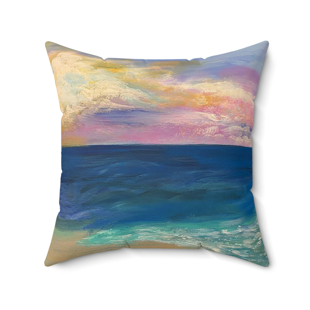 Coastal Sunset Pillow — Ocean Beach Art Square Throw Pillow