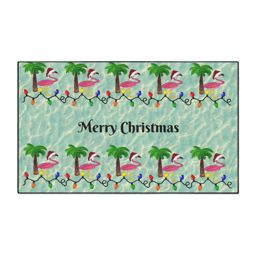 Tropical Flamingo Christmas Floor Mat — Merry Christmas Poolside Doormat