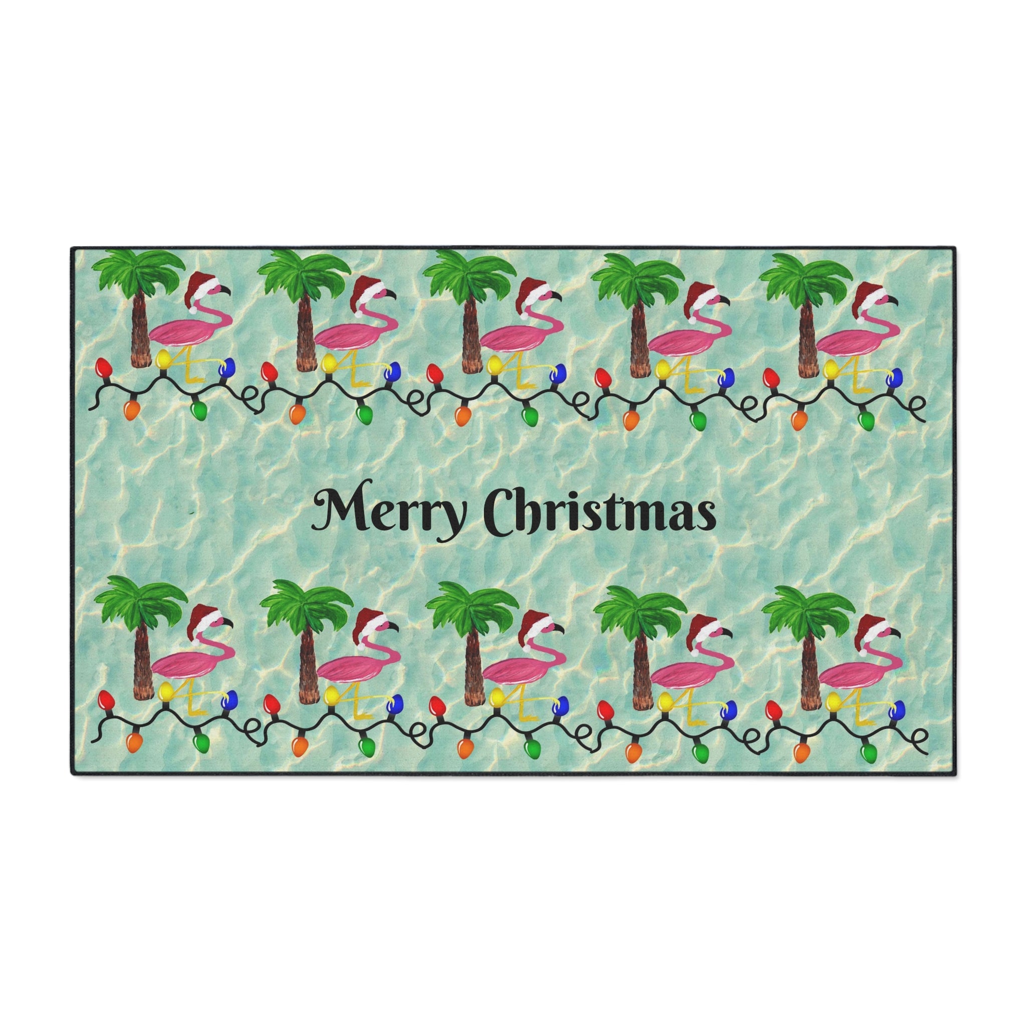 Tropical Flamingo Christmas Floor Mat — Merry Christmas Poolside Doormat