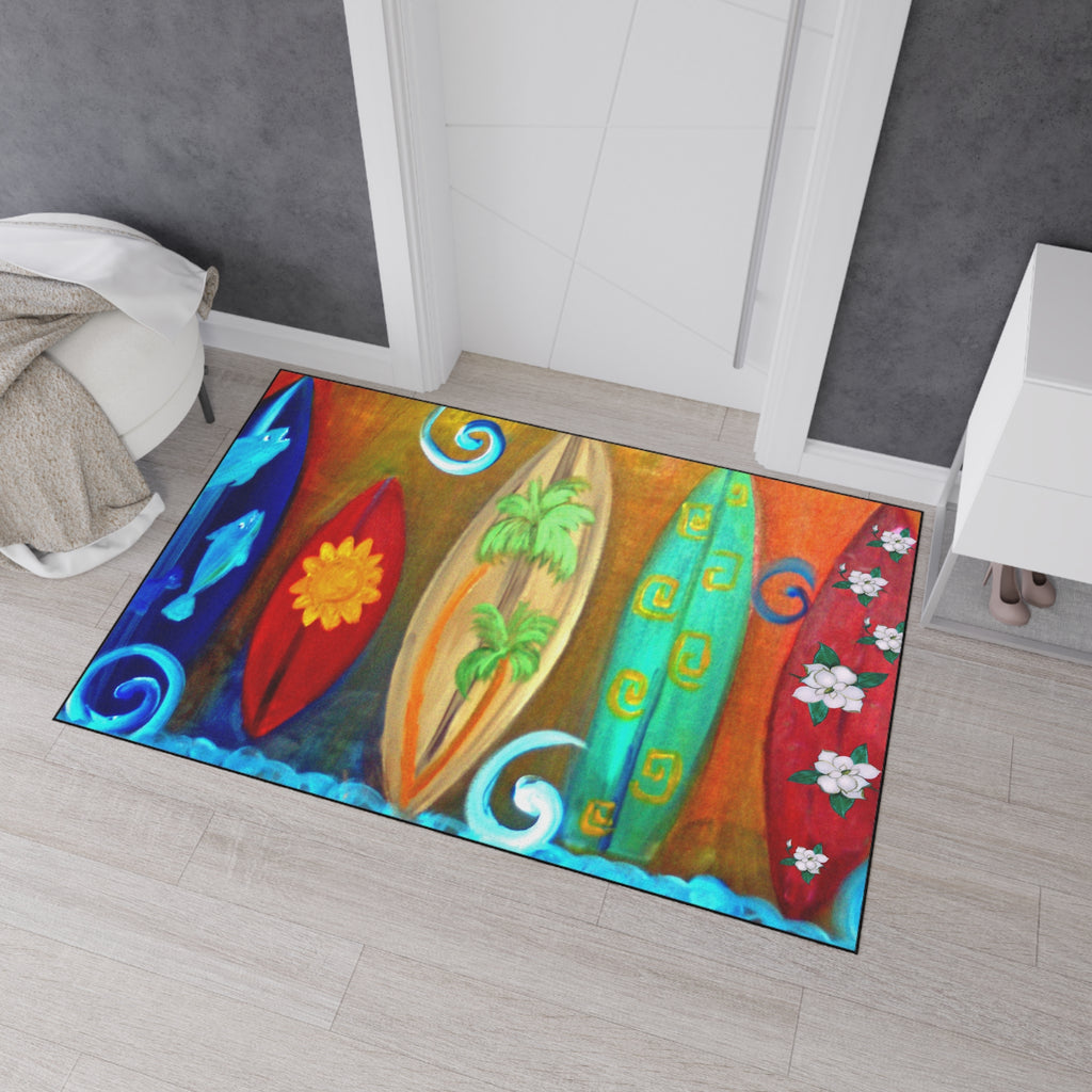 Surfboard Beach Floor Mat — Heavy Duty Tropical Welcome Mat