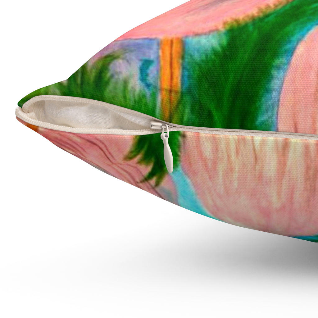 Pink Flamingo Tropical Pillow - Decorative Square Throw Cushion