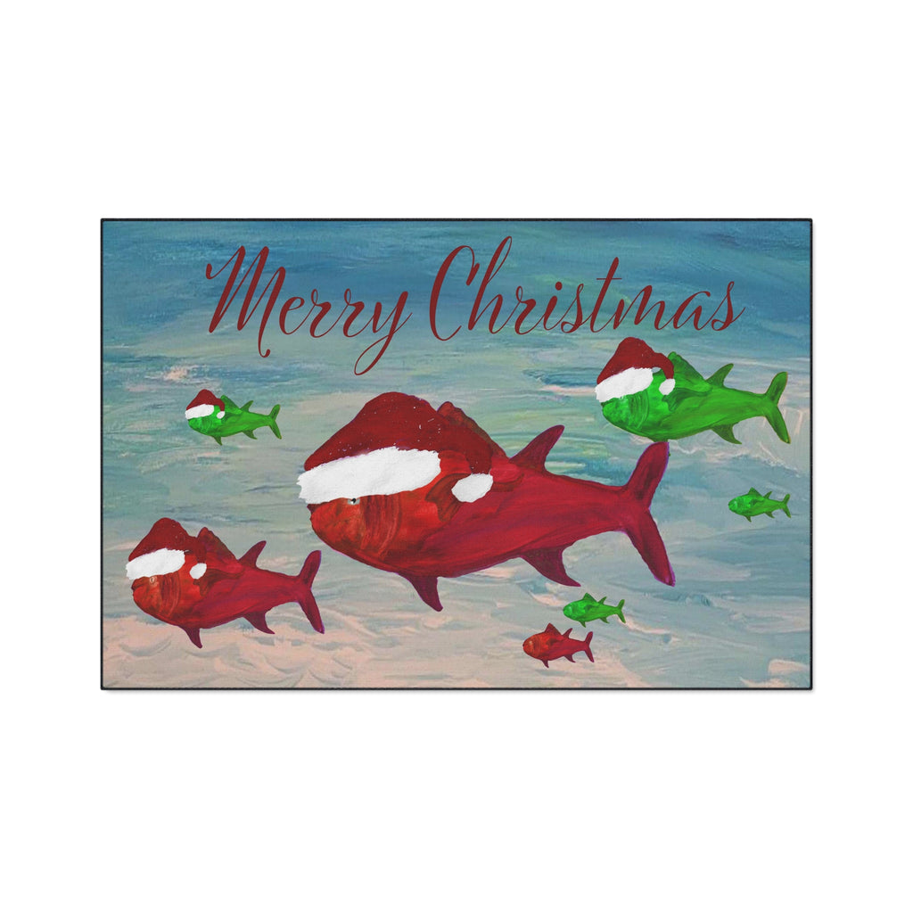 Christmas Fish Floor Mat — Merry Christmas Santa Hat Fish Holiday Door Mat