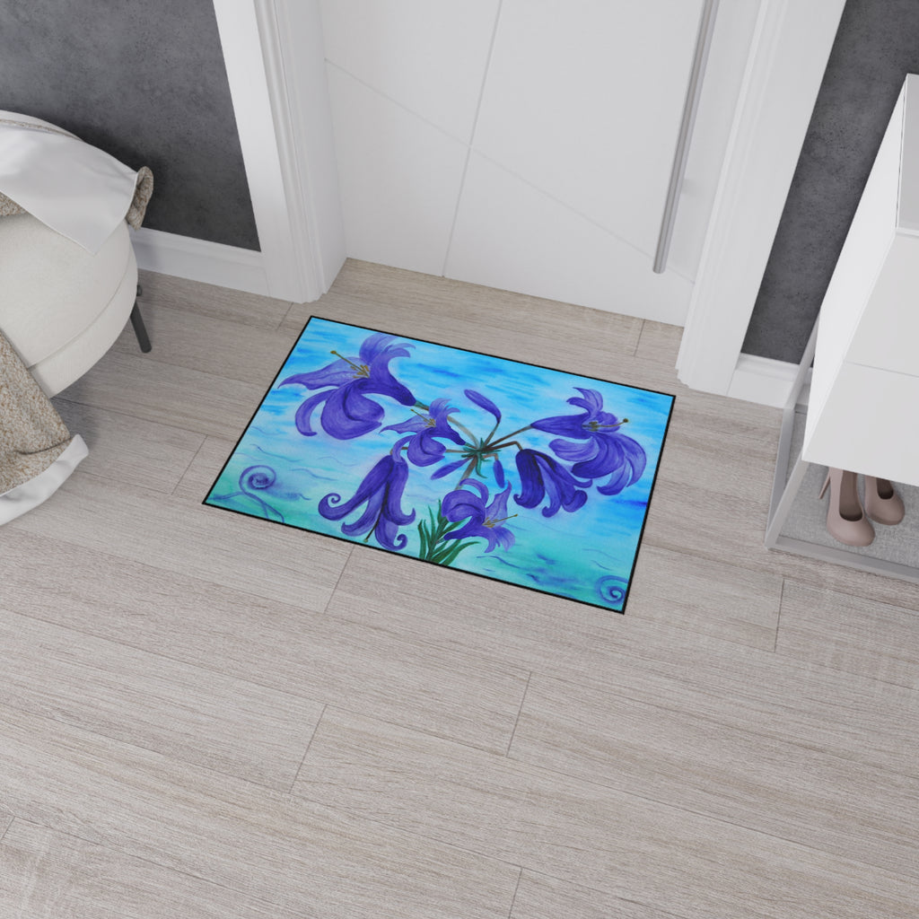Blue Lily Heavy Duty Floor Mat — Waterproof Floral Entryway Rug