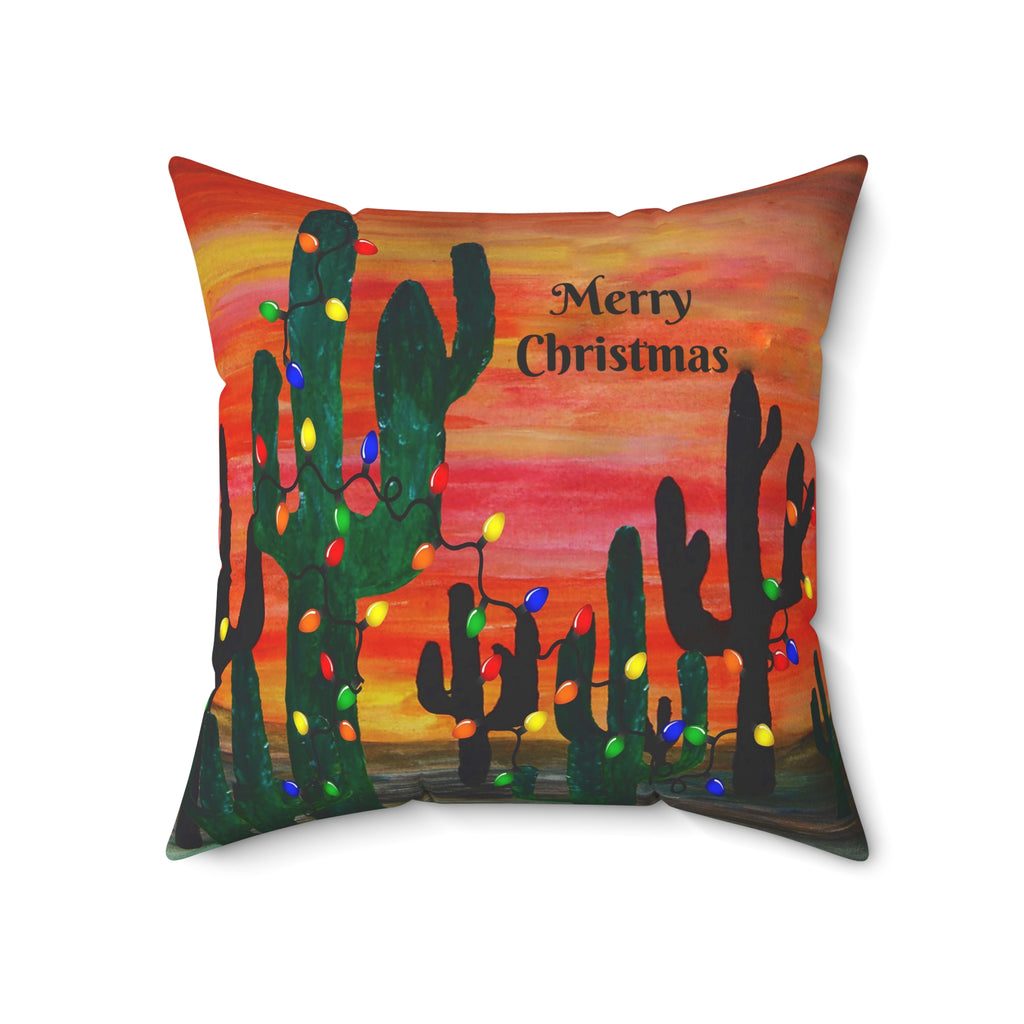 Cactus Christmas Pillow — 'Merry Christmas' Desert Holiday Throw Pillow