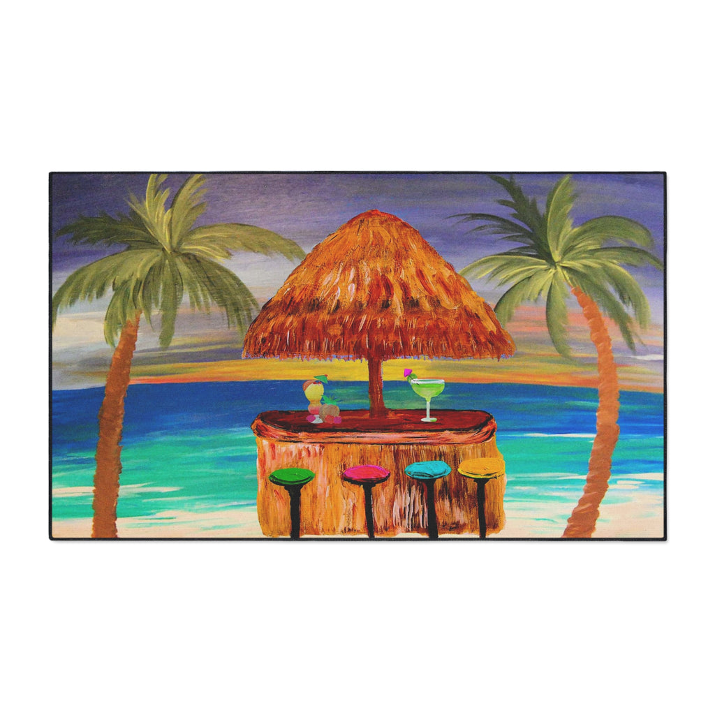 Tiki Bar Floor Mat – Tropical Beach Doormat with Palm Trees & Cocktail Design