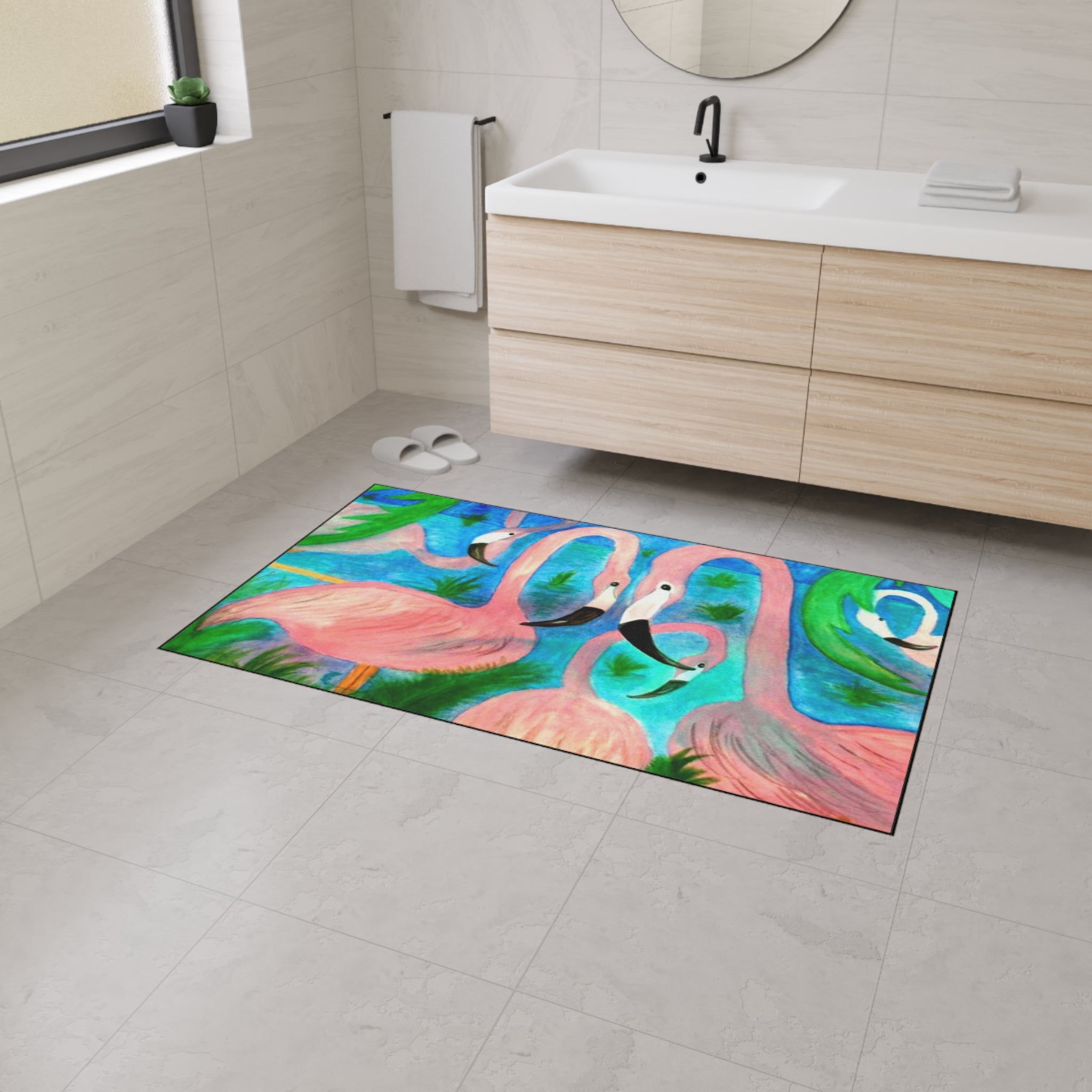 Flamingo Tropical Heavy Duty Floor Mat — Colorful Pink Birds Doormat