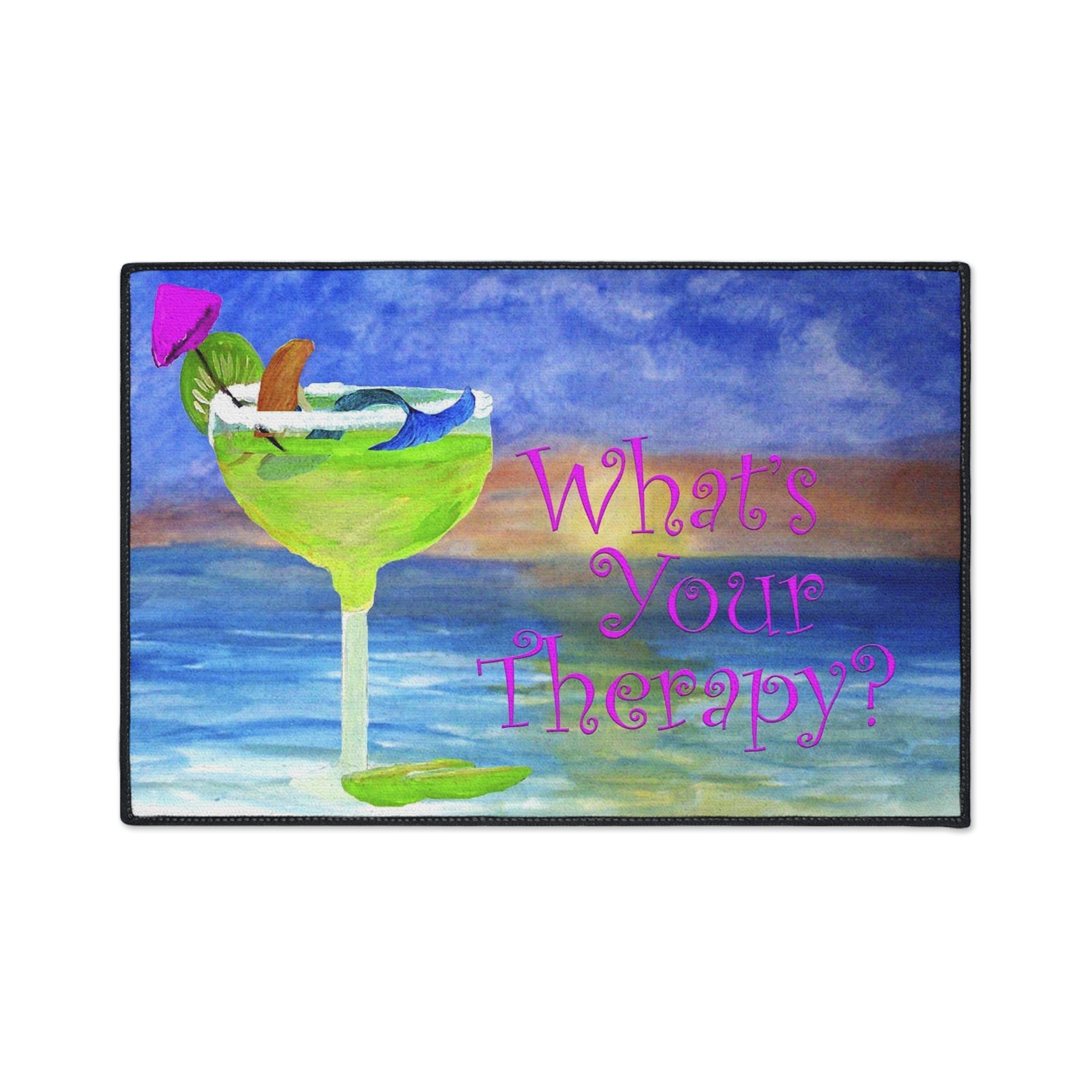 What's Your Therapy? Margarita Mermaid Floor Mat — Heavy Duty Beach Bar Welcome Mat