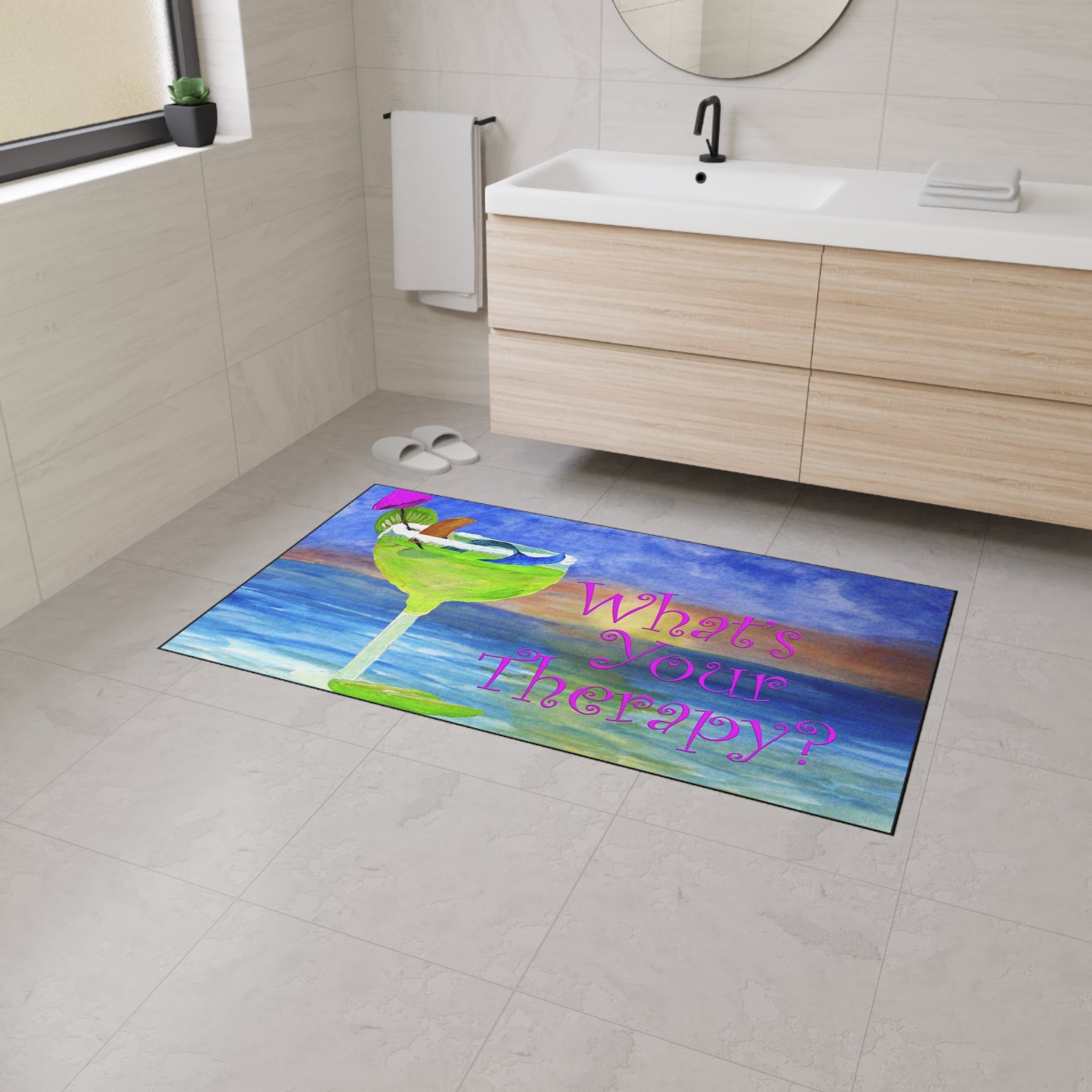 What's Your Therapy? Margarita Mermaid Floor Mat — Heavy Duty Beach Bar Welcome Mat