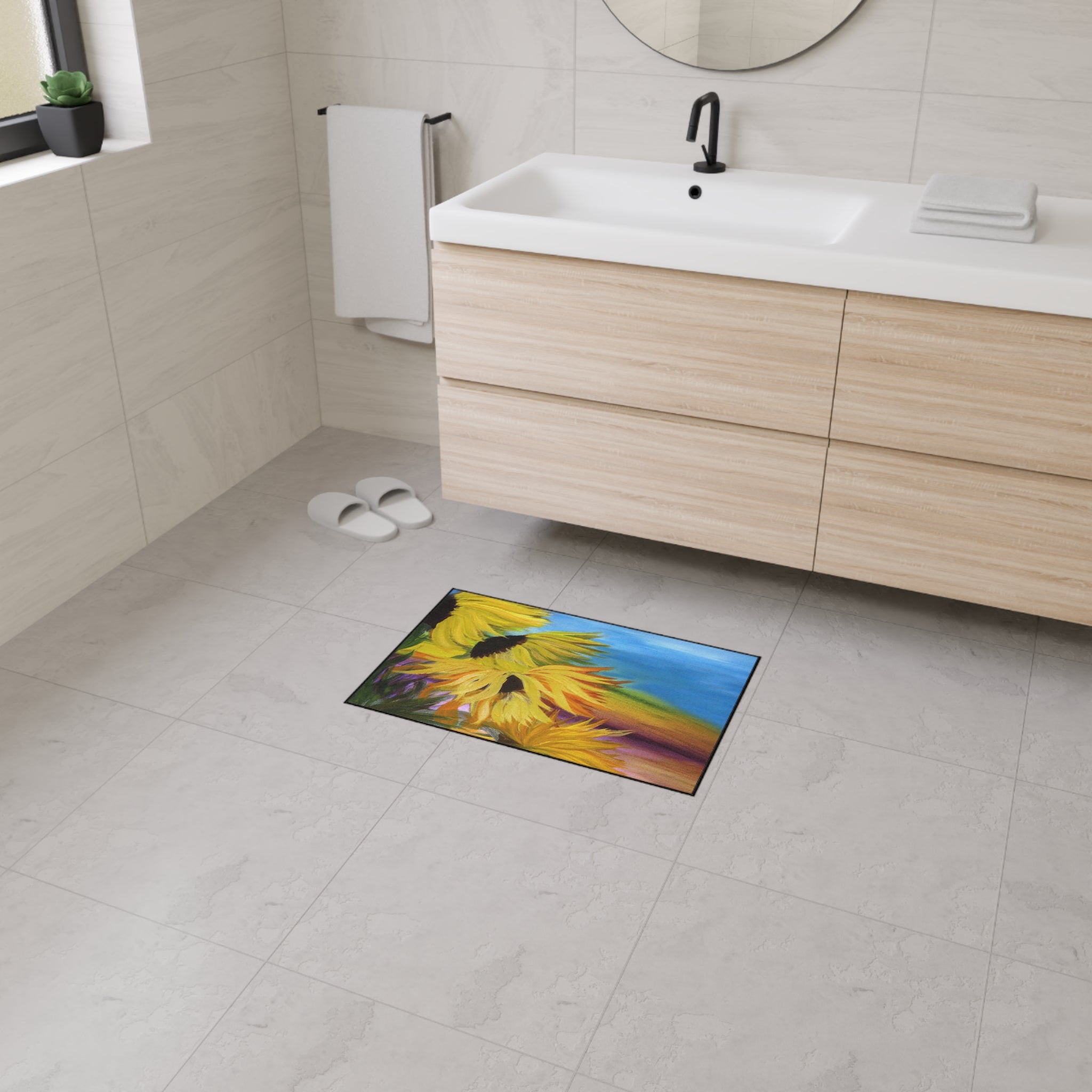Sunflower Field Heavy-Duty Floor Mat — Vibrant Outdoor/Indoor Welcome Rug