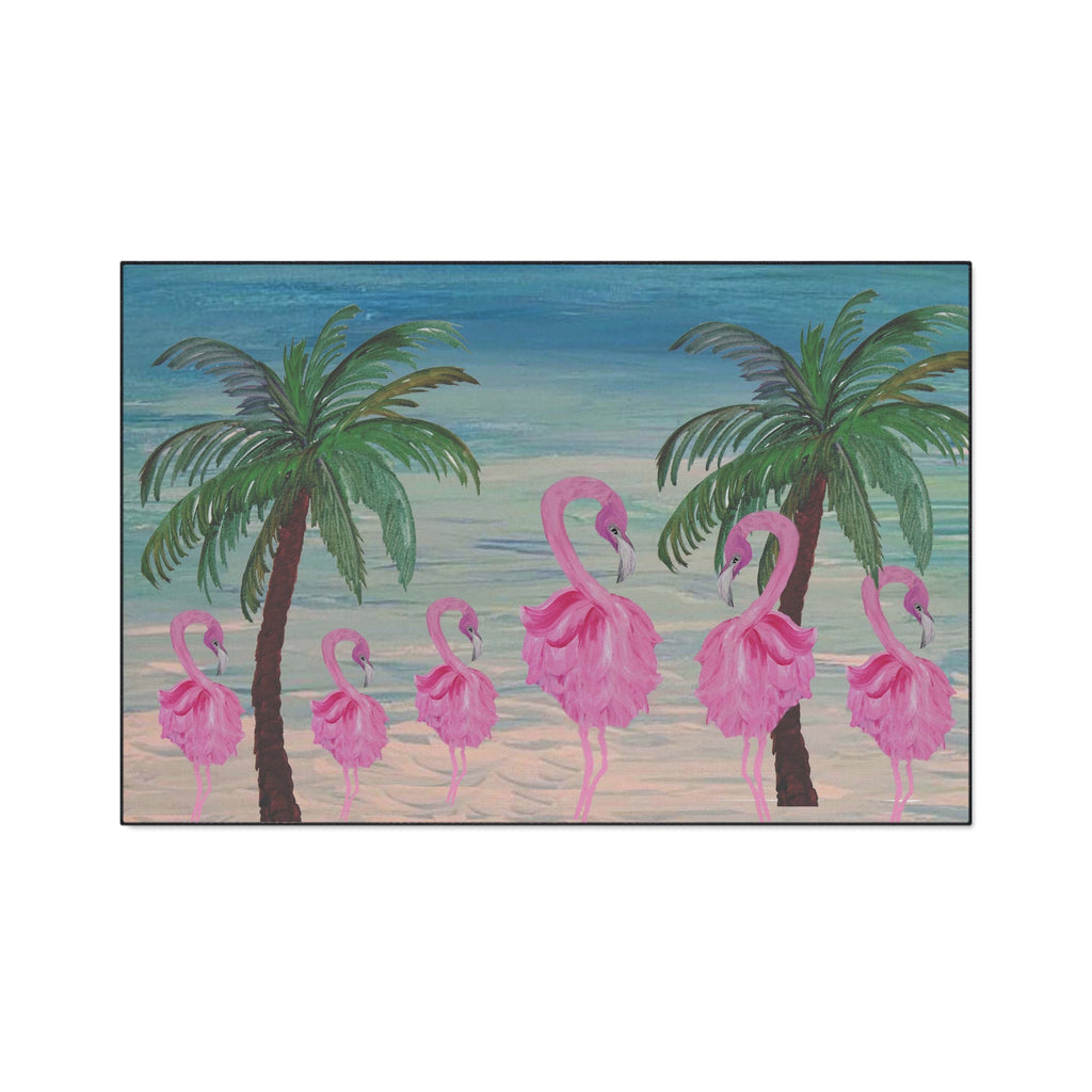 Flamingo Beach Heavy Duty Floor Mat — Tropical Palm Welcome Rug