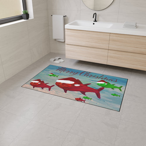 Christmas Fish Floor Mat — Merry Christmas Santa Hat Fish Holiday Door Mat