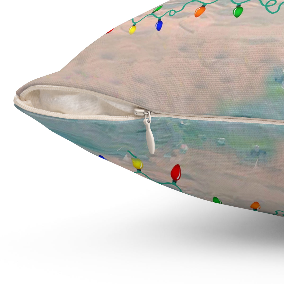 Tropical flamingo and Holiday lights clearwater beach Spun Polyester Square Pillow