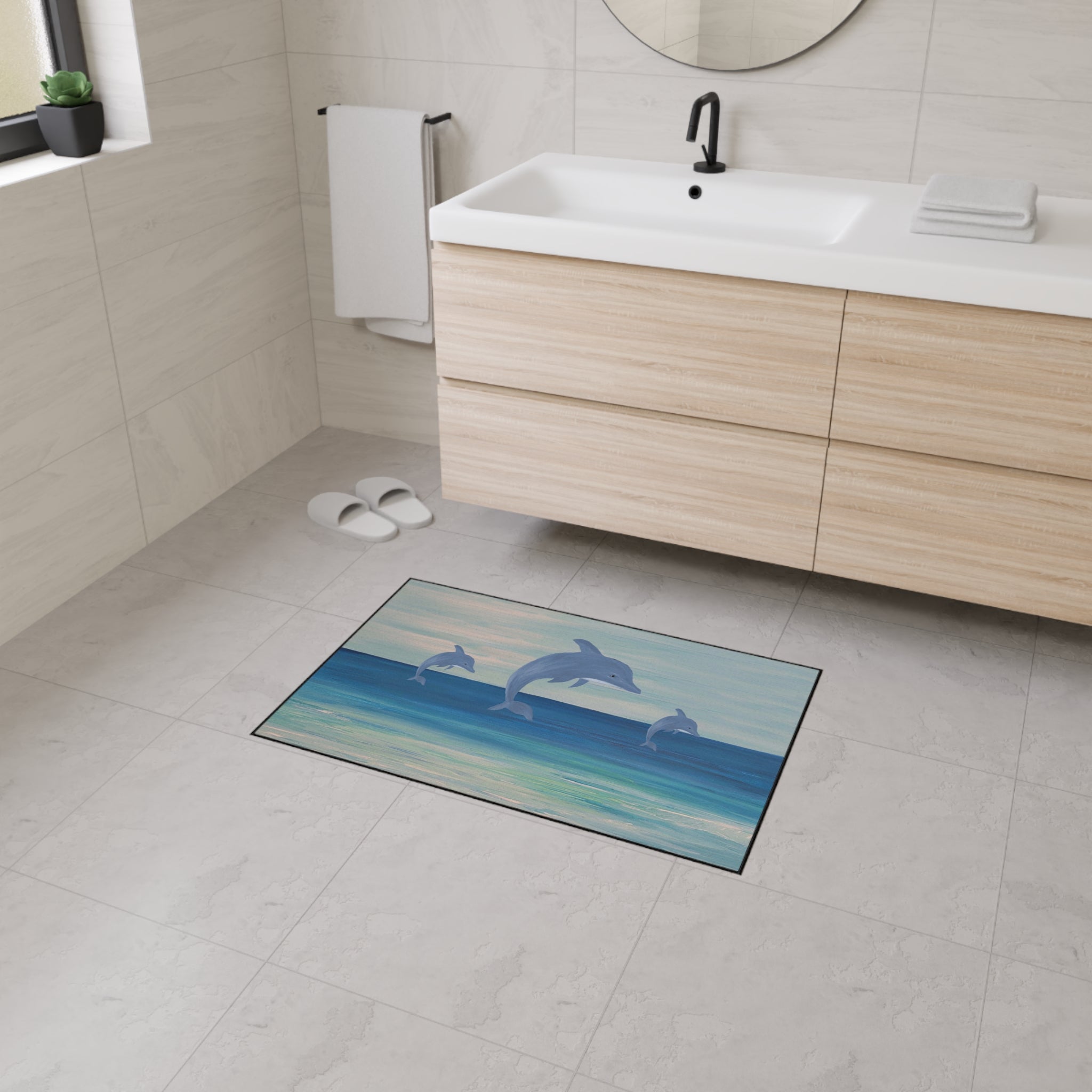 Dolphin Ocean Jump Heavy-Duty Floor Mat Coastal Beach house doormat