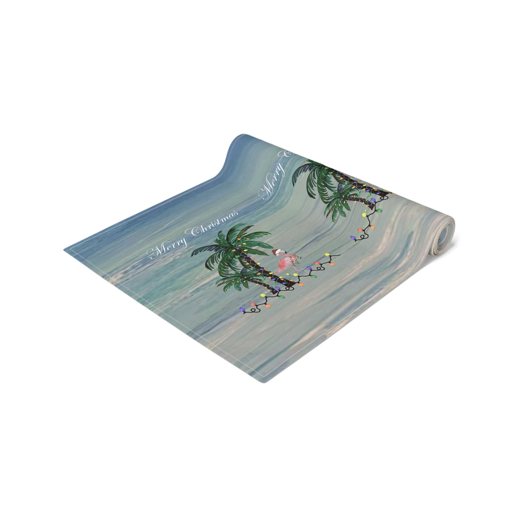 Tropical Palm Christmas Table Runner — "Merry Christmas" Coastal Holiday Decor