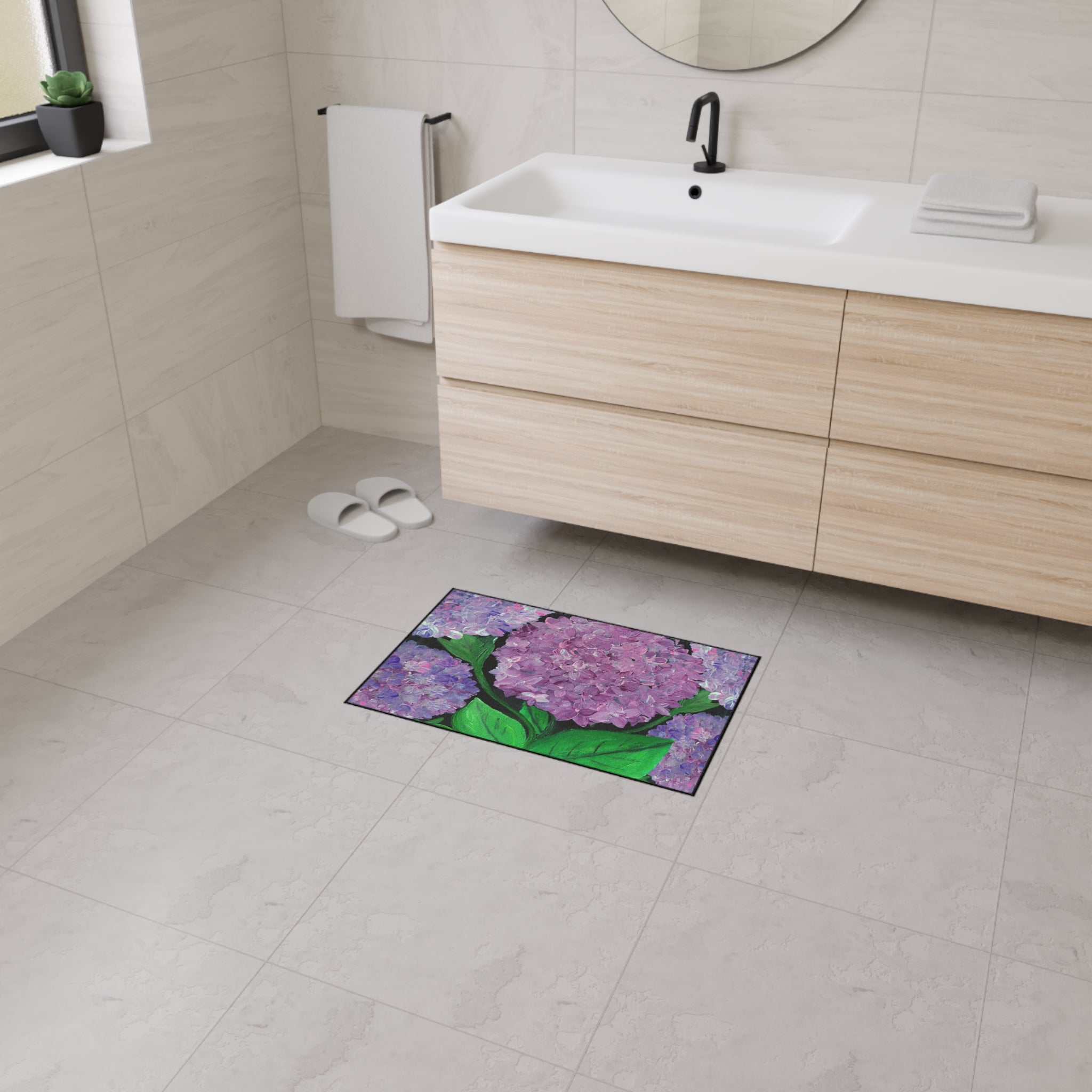 Purple Hydrangeas Floral Heavy-Duty Floor Mat
