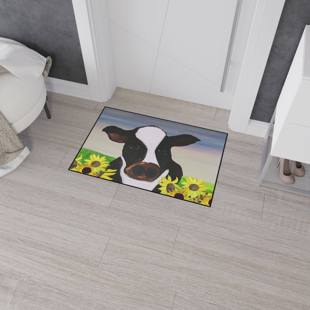 Cow & Sunflowers Heavy Duty Floor Mat — Farmhouse Welcome Doormat