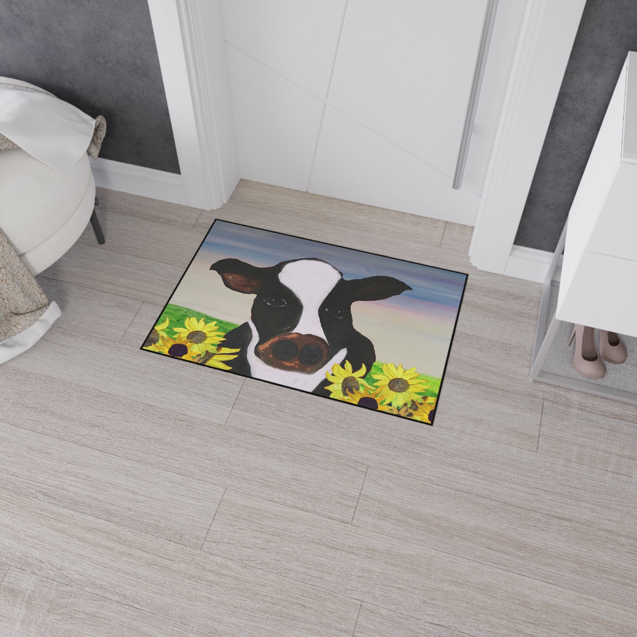 Cow & Sunflowers Heavy Duty Floor Mat — Farmhouse Welcome Doormat