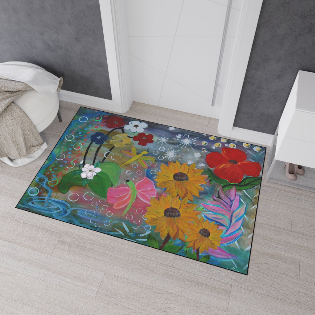 Floral Garden Heavy Duty Floor Mat — Colorful Sunflowers & Poppies Doormat